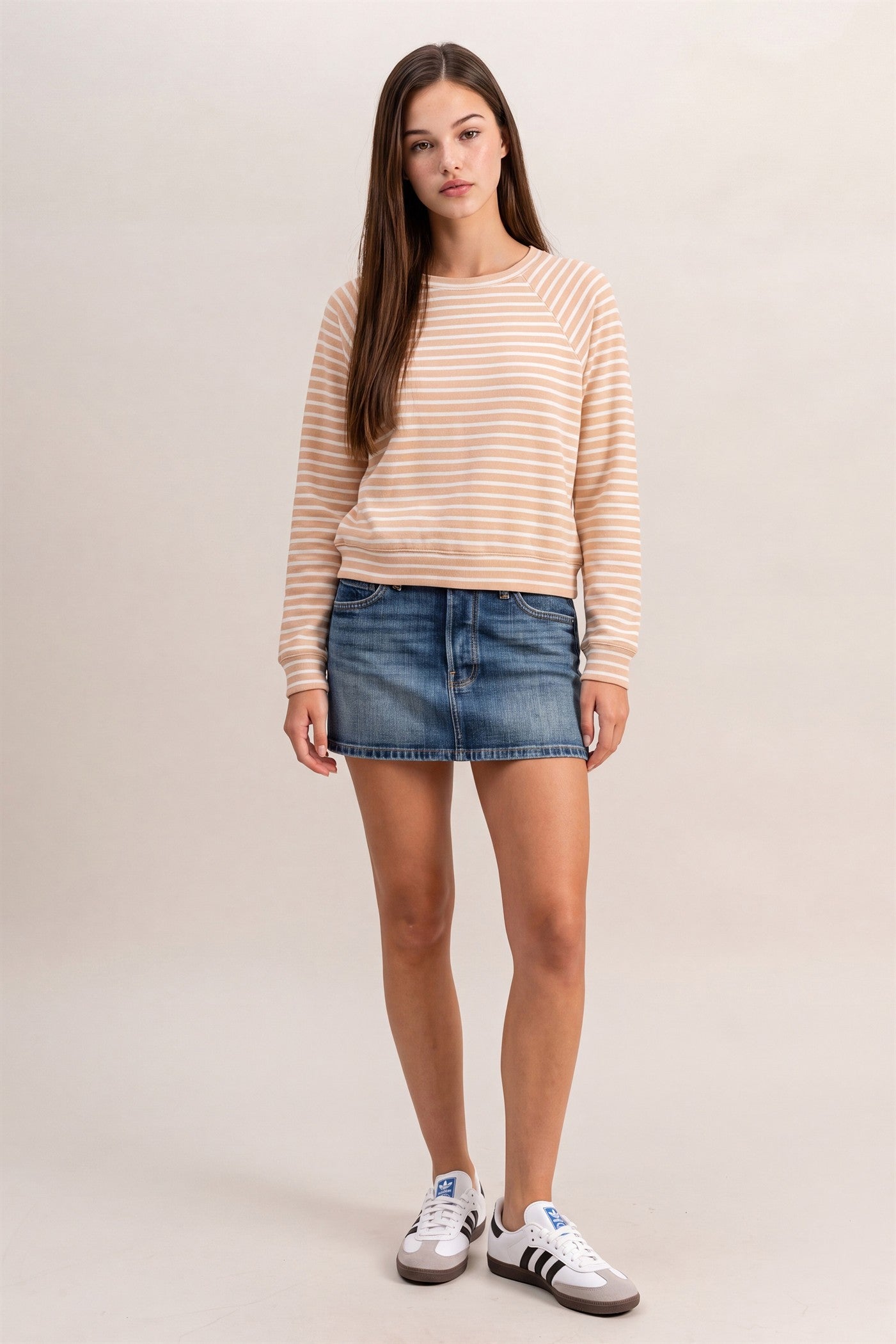 Wholesale Striped Waffle Knit Raglan Top Clothing Tops DZ26E450 SAND DOUBLE ZERO
