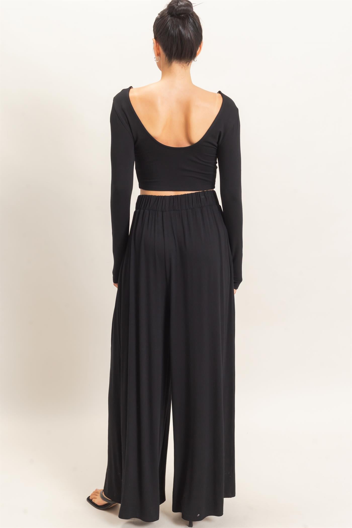 Wholesale Long Sleeve Top & Wide Leg Pants Set Clothing HF26F227-SET-D BLACK HYFVE