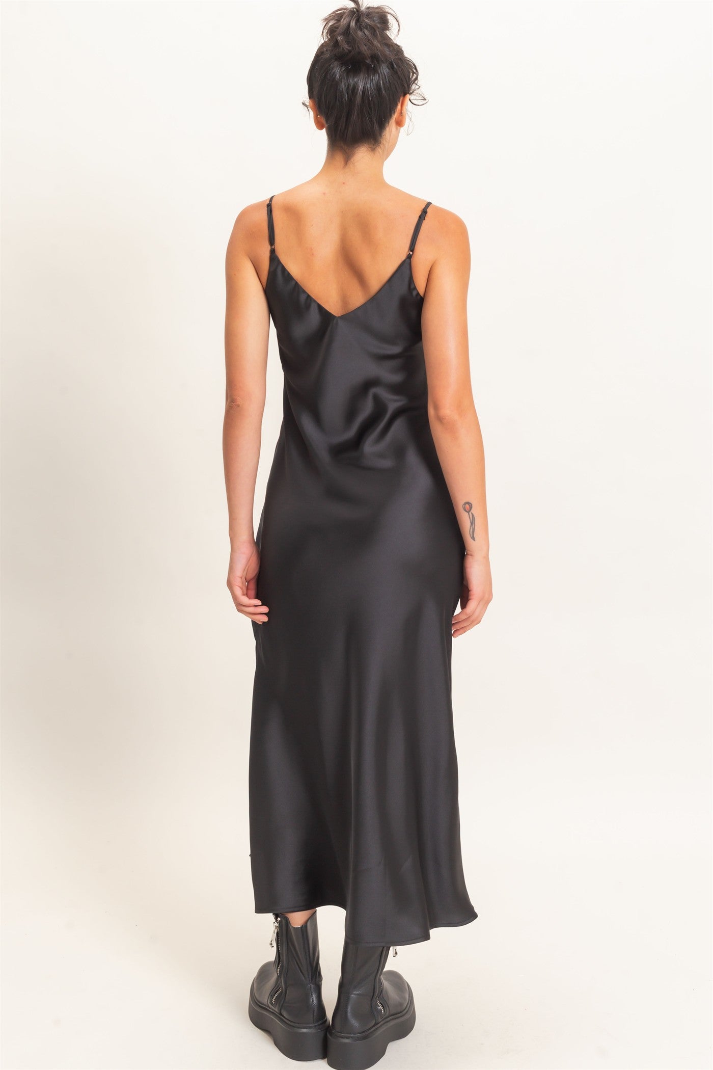Wholesale Satin V-Neck Slip Dress Dresses DZ26E262 BLACK DOUBLE ZERO