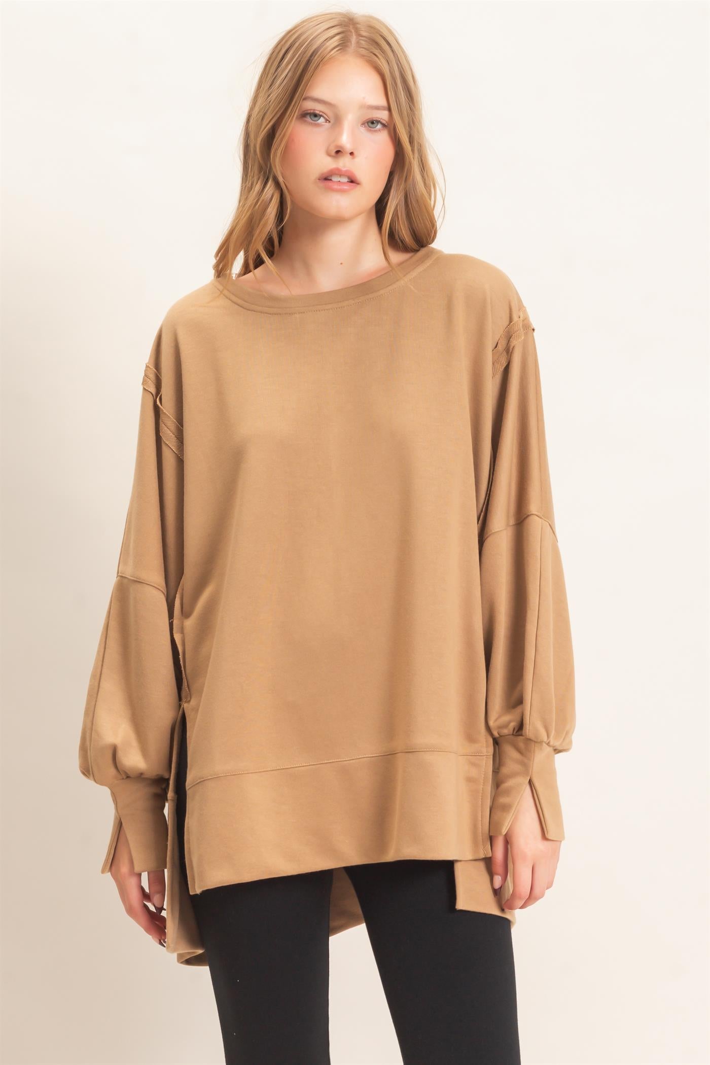Wholesale Oversized Crew Neck Sweatshirt Sweatshirts HF26F132 CAMEL HYFVE