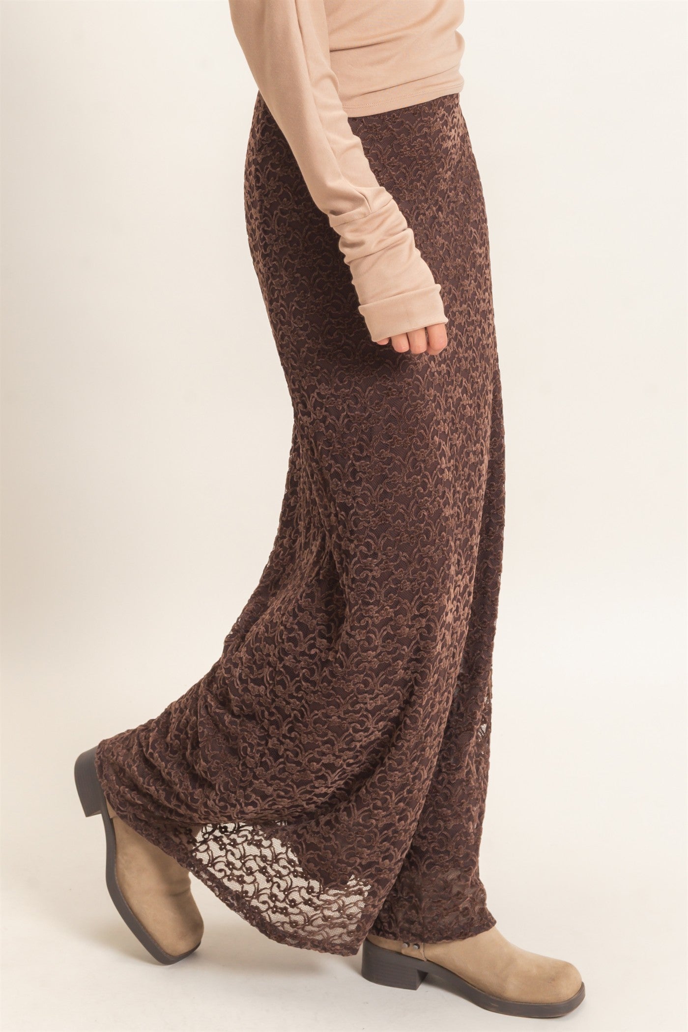 Wholesale Velvet Lace Maxi Skirt Skirts HF26E702 CHOCOLATE HYFVE