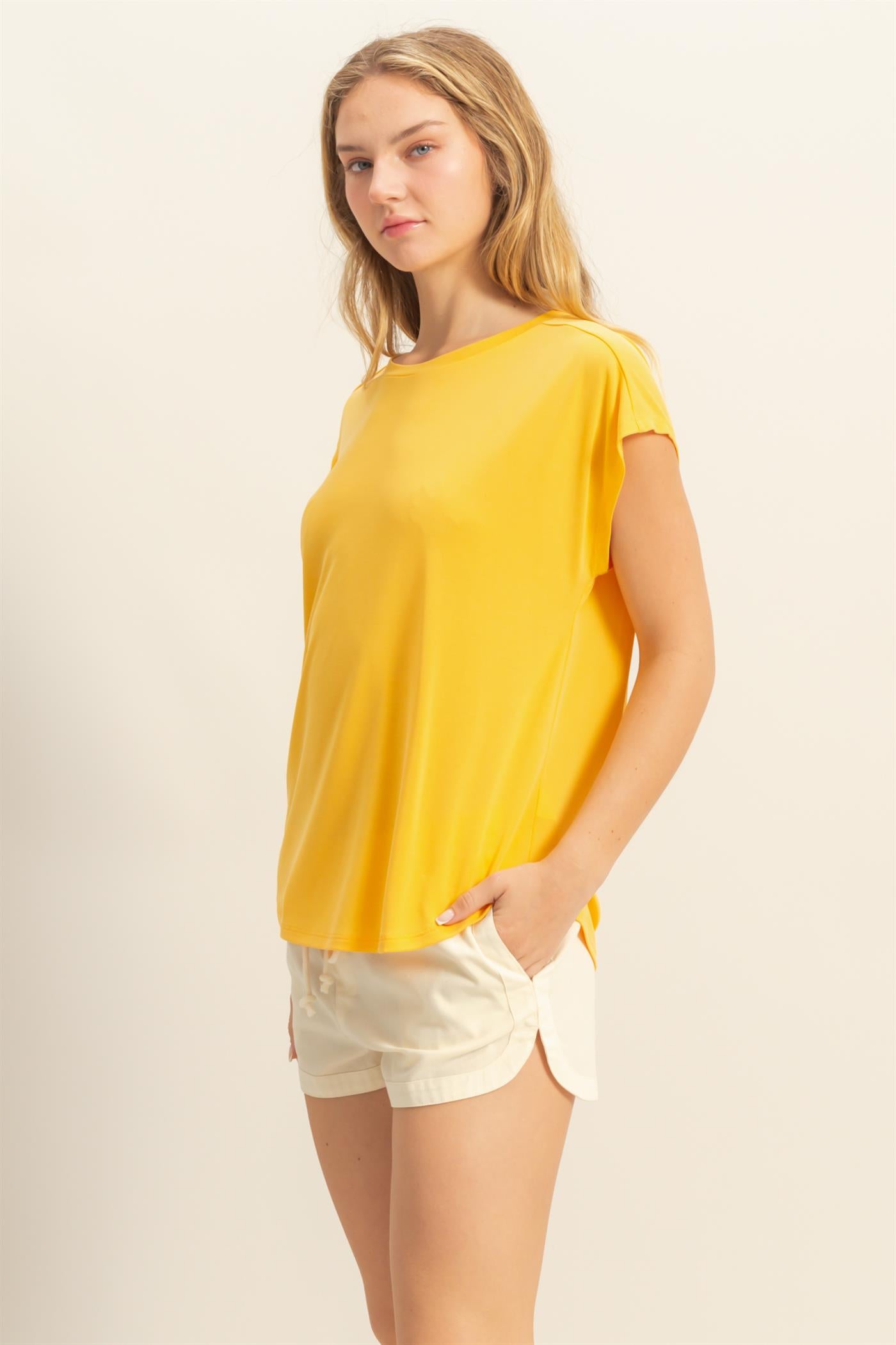 Wholesale Relaxed Dolman Short Sleeve Top Clothing Tops DZ25A902 SUNFLOWER DOUBLE ZERO