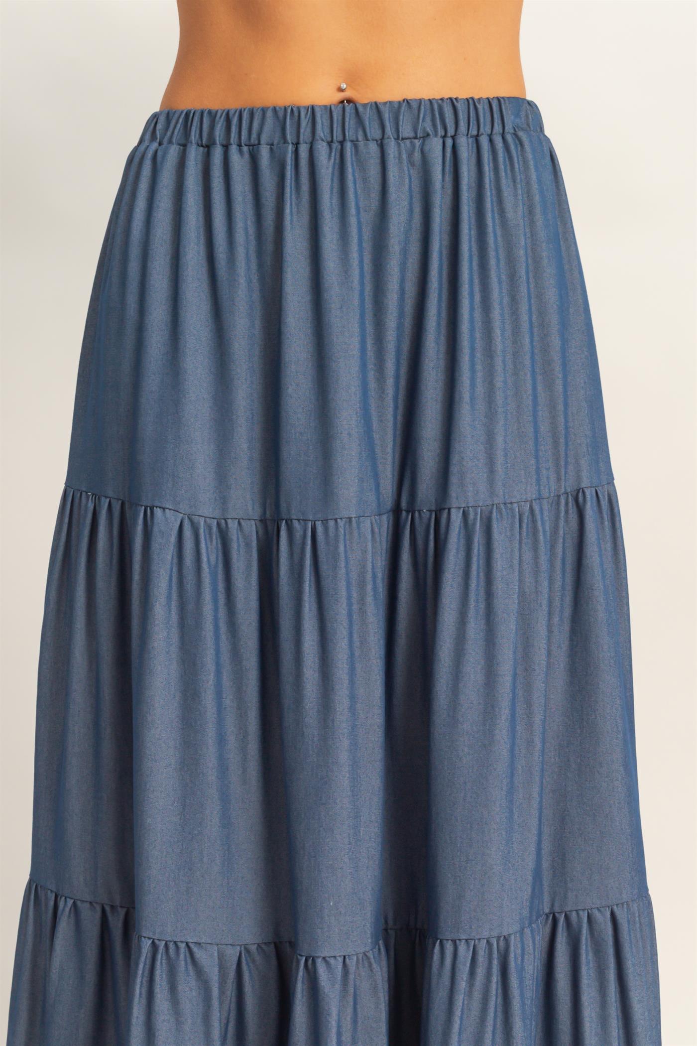 Wholesale Elastic Waist 3-Tier Skirt Skirts HF26E340-D D.DENIM HYFVE