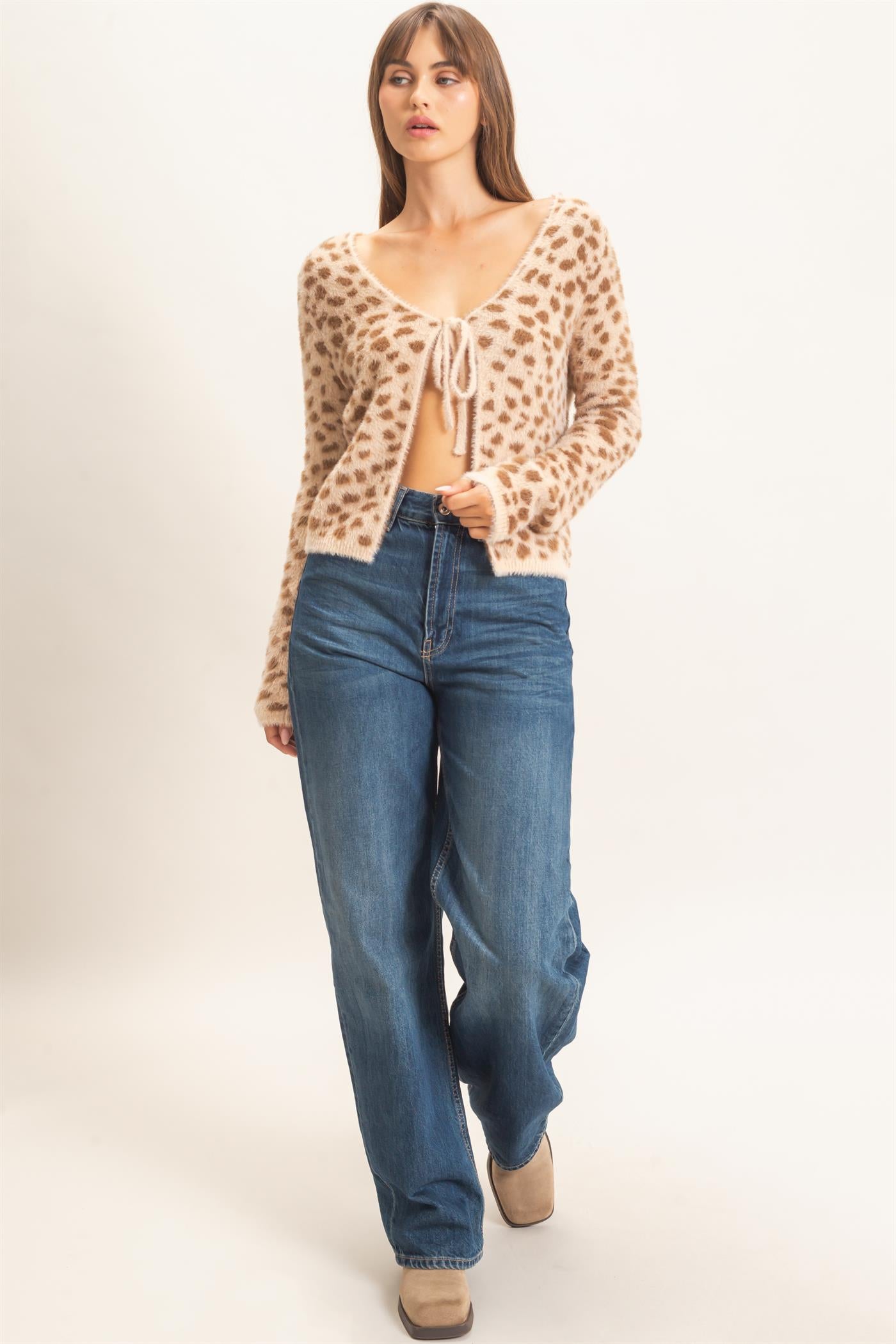 Wholesale Leopard Print Cardigan Sweater Cardigans HF26E833 MOCHA HYFVE