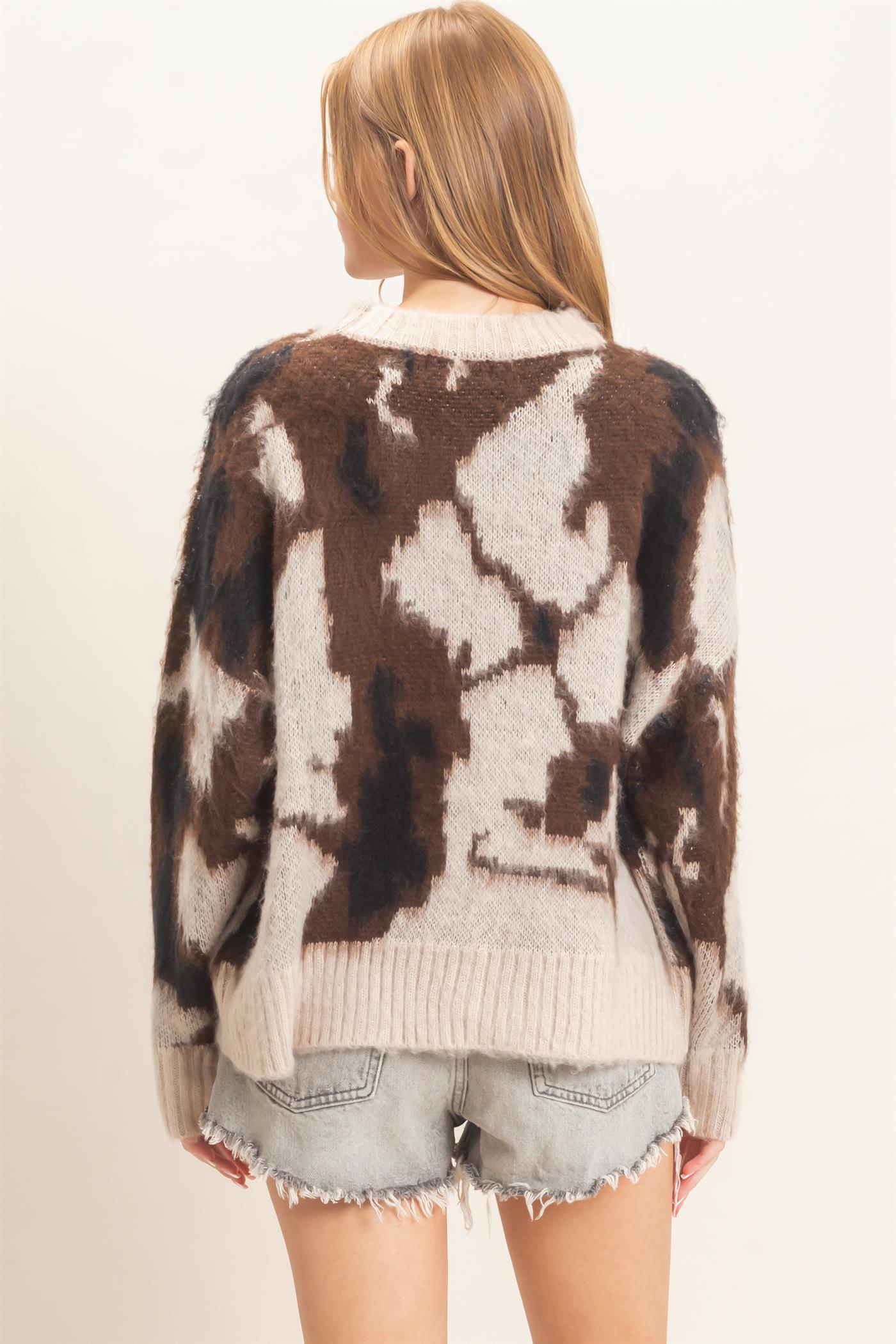 Wholesale Abstract Jacquard Mock Neck Sweater Sweaters HF26E663 SAND HYFVE