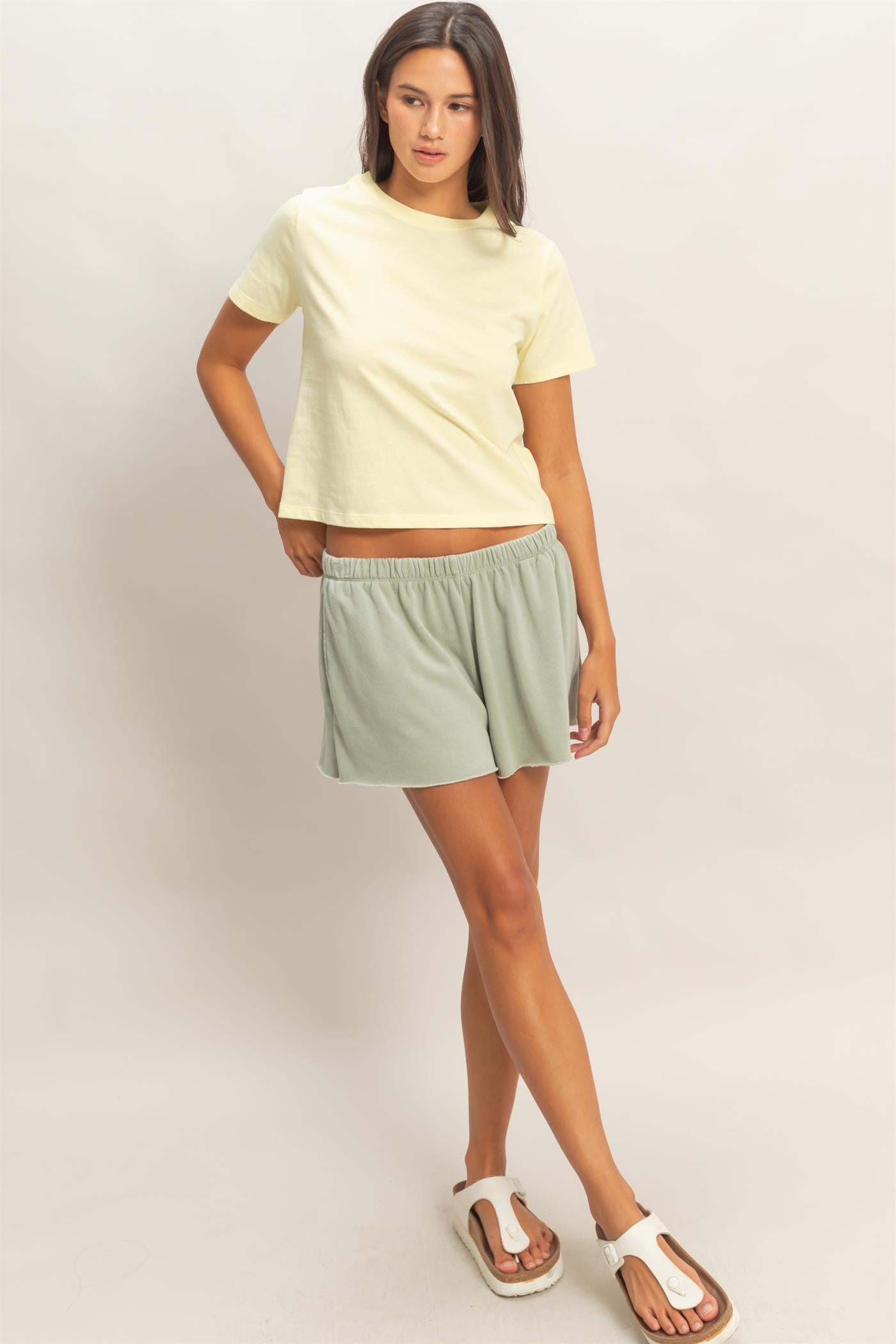 Wholesale Crew Neck Cotton T-Shirt Clothing Tops DZ26C412 PALE YELLOW DOUBLE ZERO