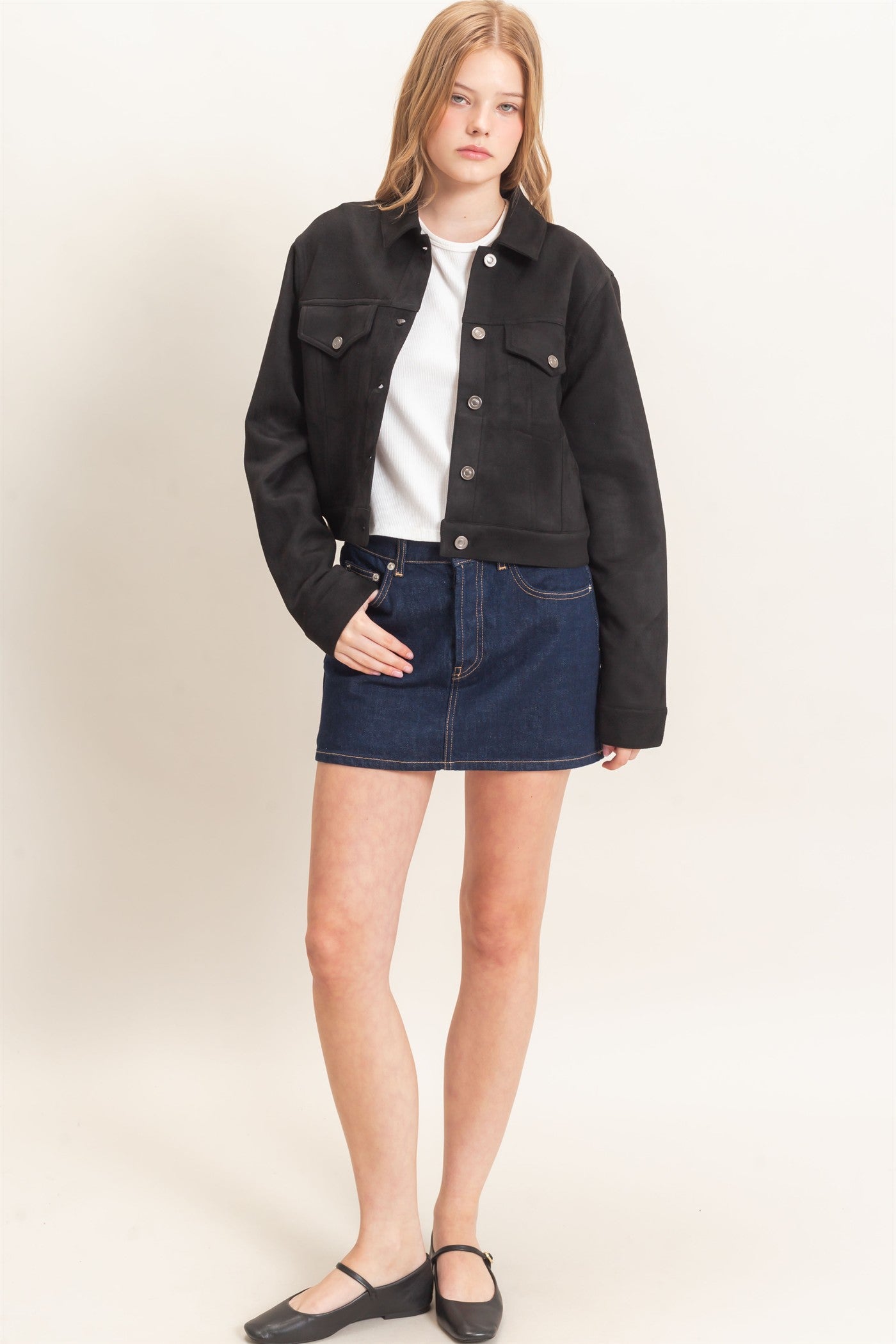 Wholesale Button-Up Suede Jacket Coats & Jackets HF26C772 BLACK HYFVE