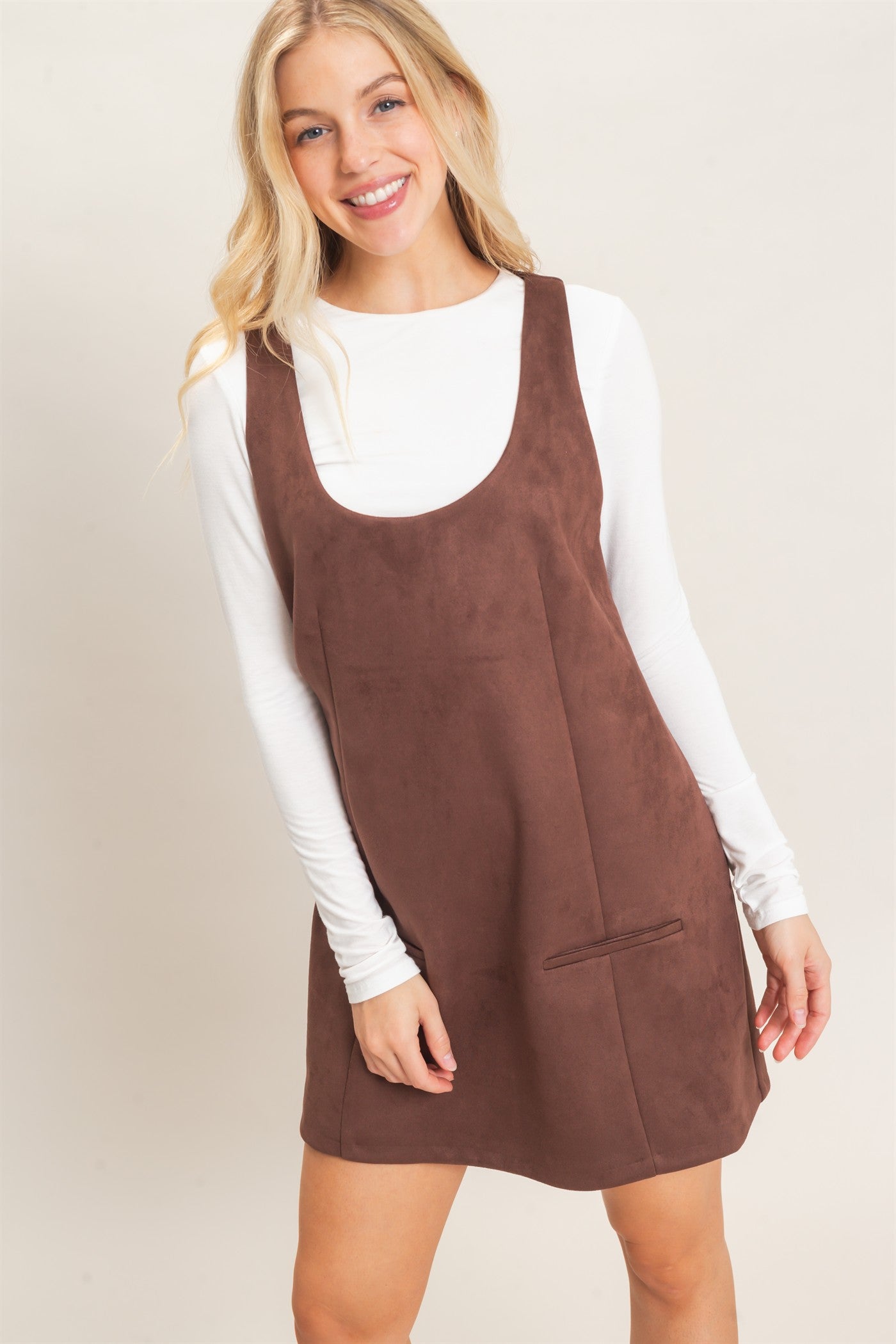 Wholesale Sleeveless Suede Mini Dress Dresses HF26F219 CHESTNUT HYFVE