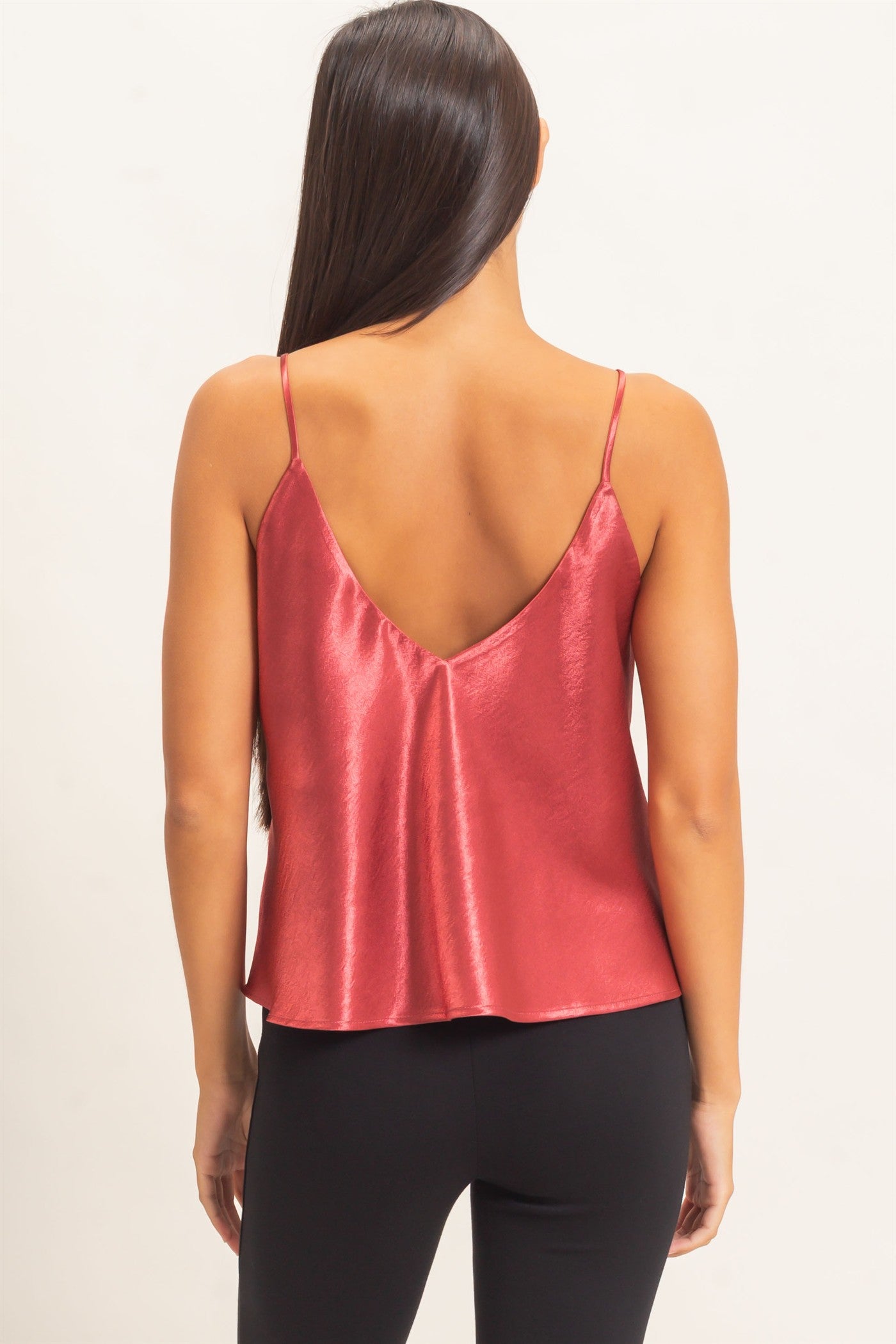 Wholesale V-Neck Satin Cami Top Camisoles DZ26C976 DARK RED DOUBLE ZERO