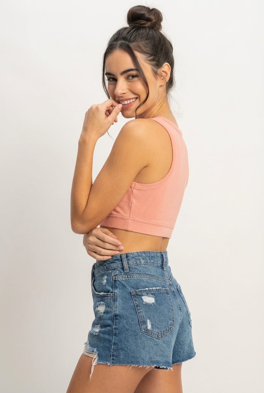 Wholesale Cropped Tank Top Clothing Tops DZ22E360 TEAK ROSE DOUBLE ZERO