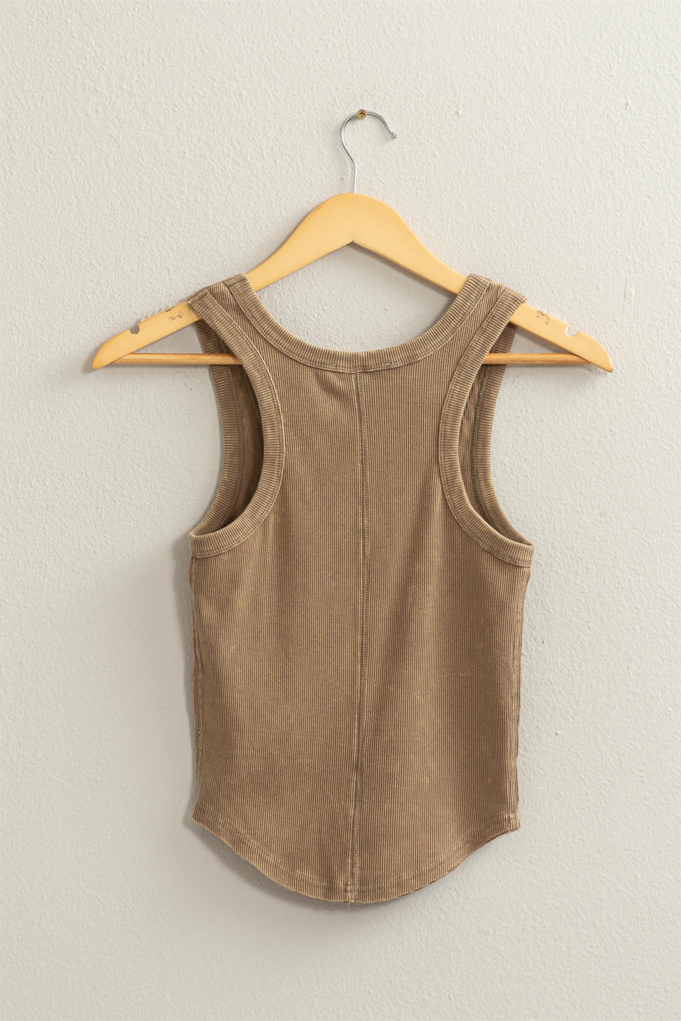 Wholesale Acid Washed Tank Top Clothing Tops DZ24A649-D MOCHA BROWN DOUBLE ZERO