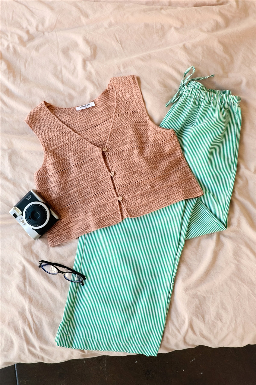 Wholesale Striped Wide Leg Pants Pants DZ26A752 GREEN DOUBLE ZERO