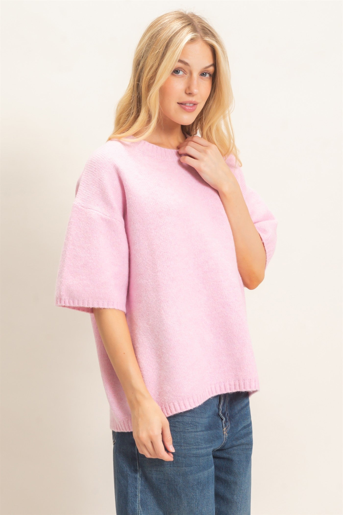 Wholesale Oversized Drop Shoulder Sweater Sweaters HF26E143 PINK HYFVE