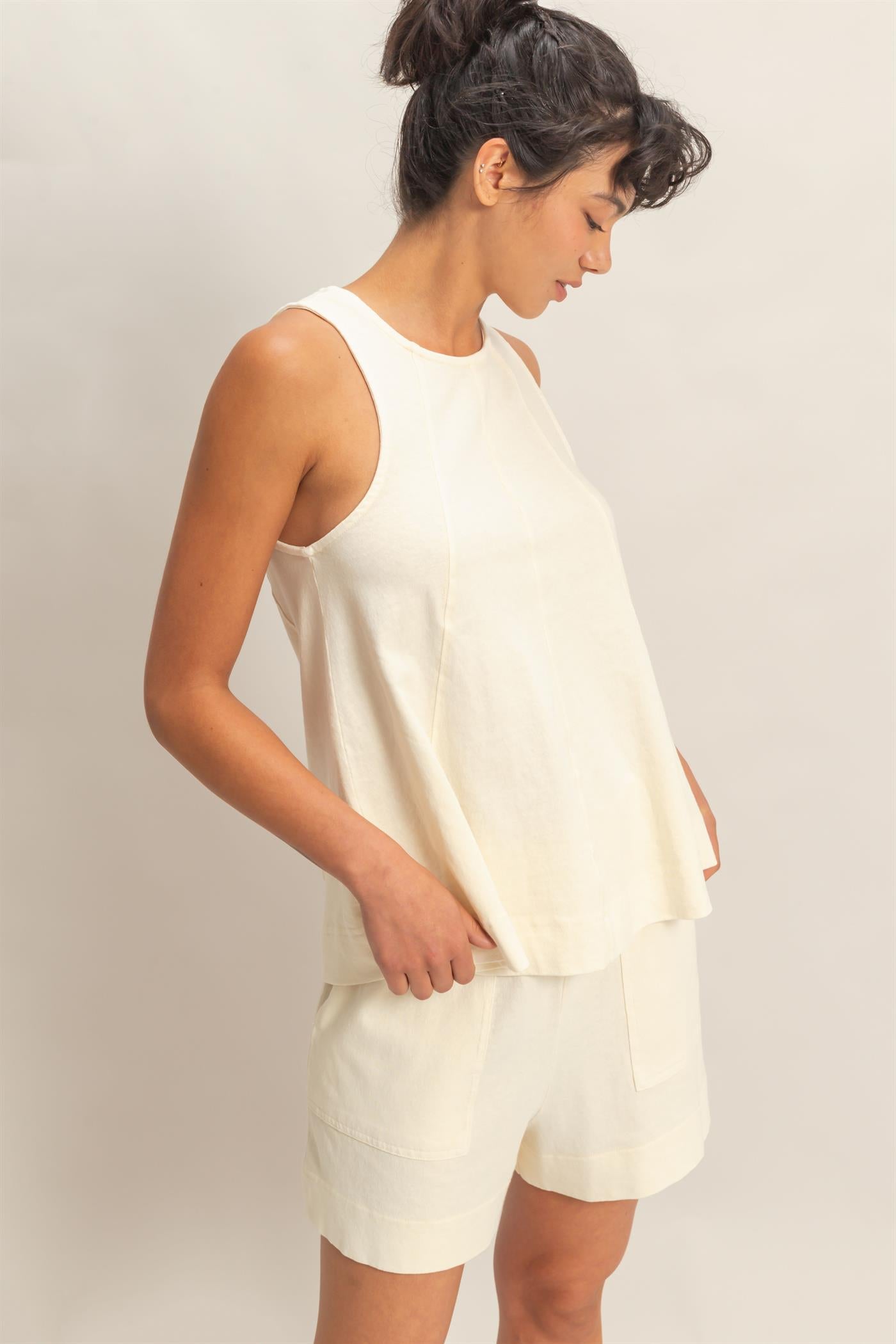 Wholesale Sleeveless Round Neck Top & Shorts Set Clothing DZ26C730-SET ALPACA DOUBLE ZERO