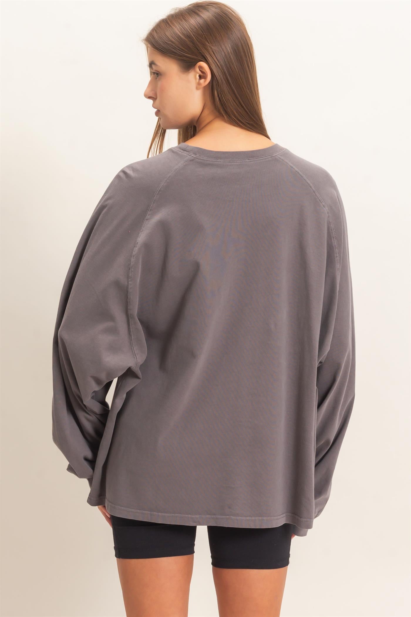 Wholesale Pigment Dye Oversized Long Sleeve Top Clothing Tops DZ26A825 CHARCOAL DOUBLE ZERO