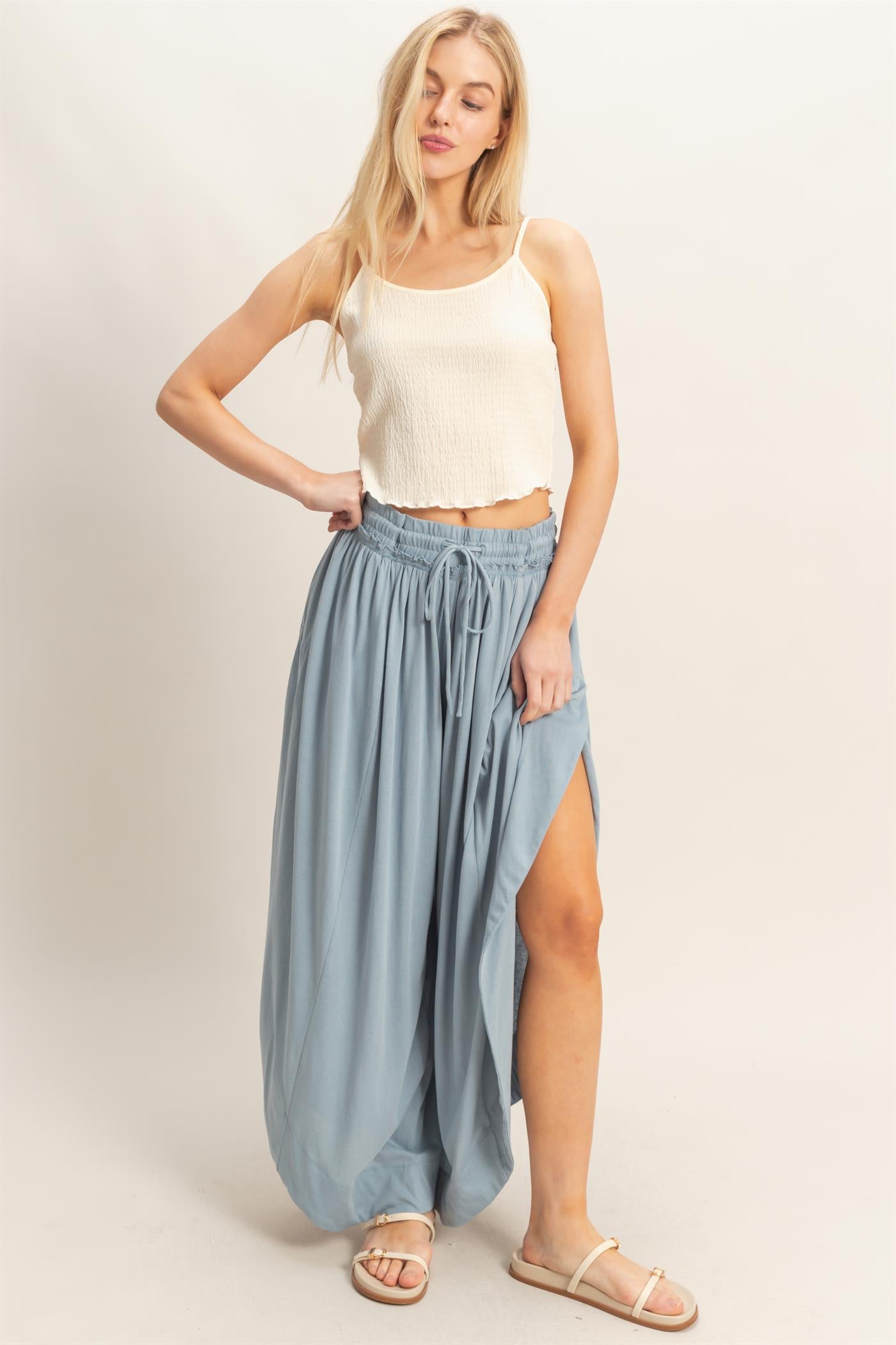 Wholesale Tulip Hem Wide-Leg Pants Pants HF26C047 LIGHT BLUE HYFVE