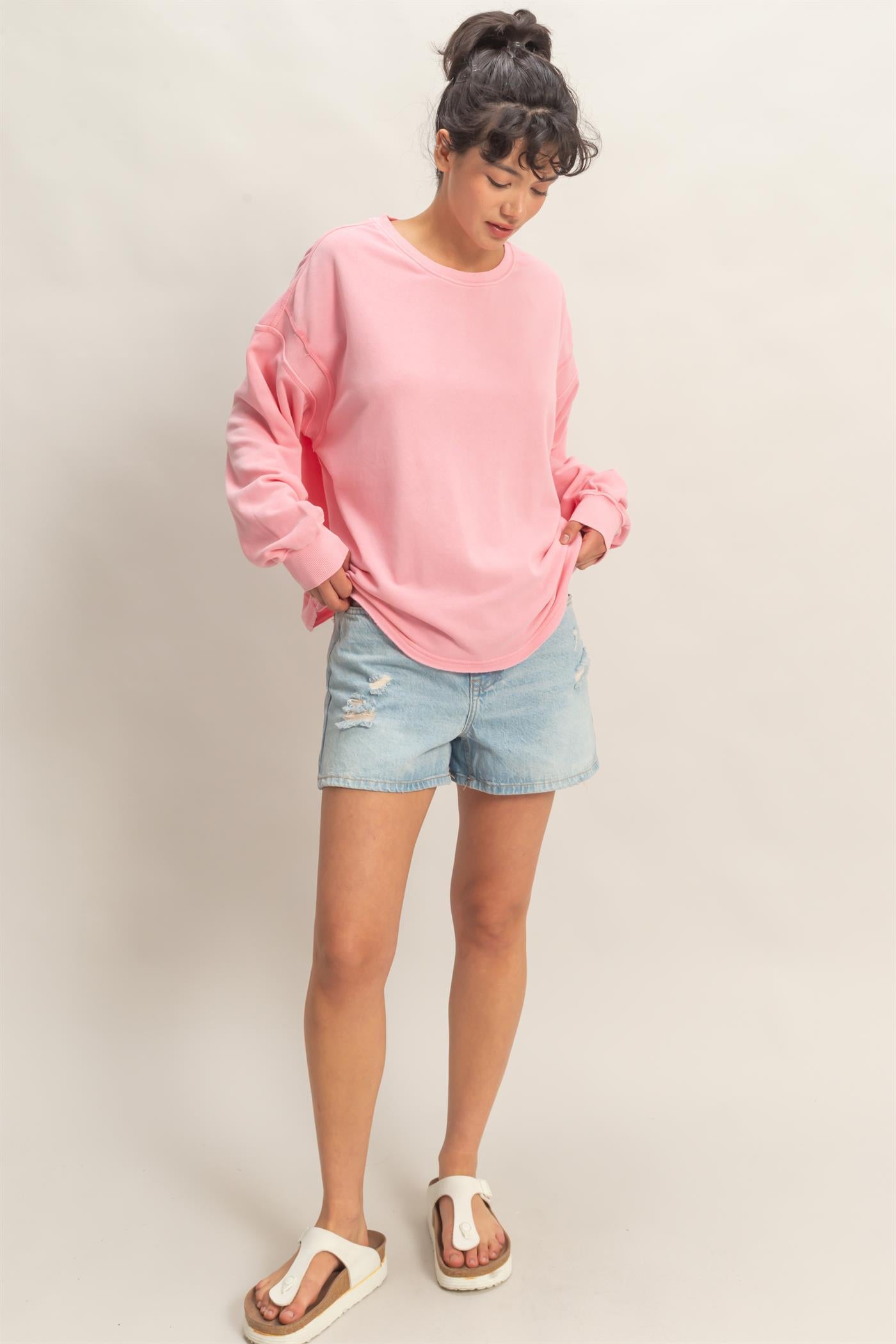 Wholesale Oversized Cross Detail Open Back Sweatshirt Clothing Tops DZ26E050 TAFFY PINK DOUBLE ZERO
