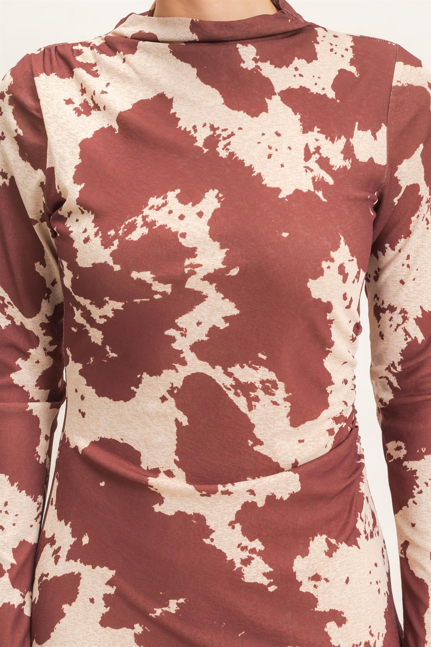 Wholesale Cow Print Knit Midi Dress Dresses HF26E780 BROWN HYFVE