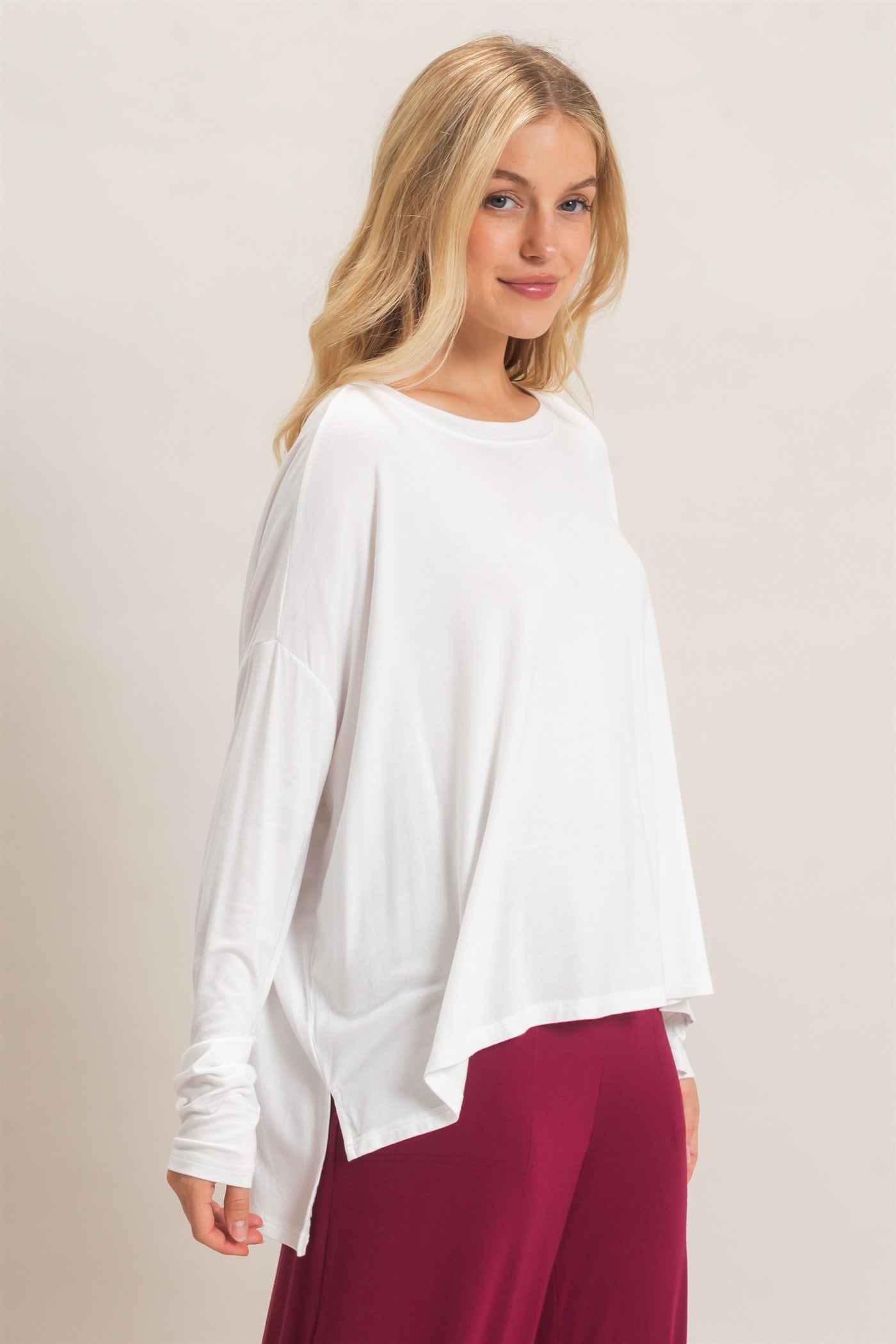 Wholesale Boat Neck Boxy Top Clothing Tops HF26F298 OFF WHITE HYFVE