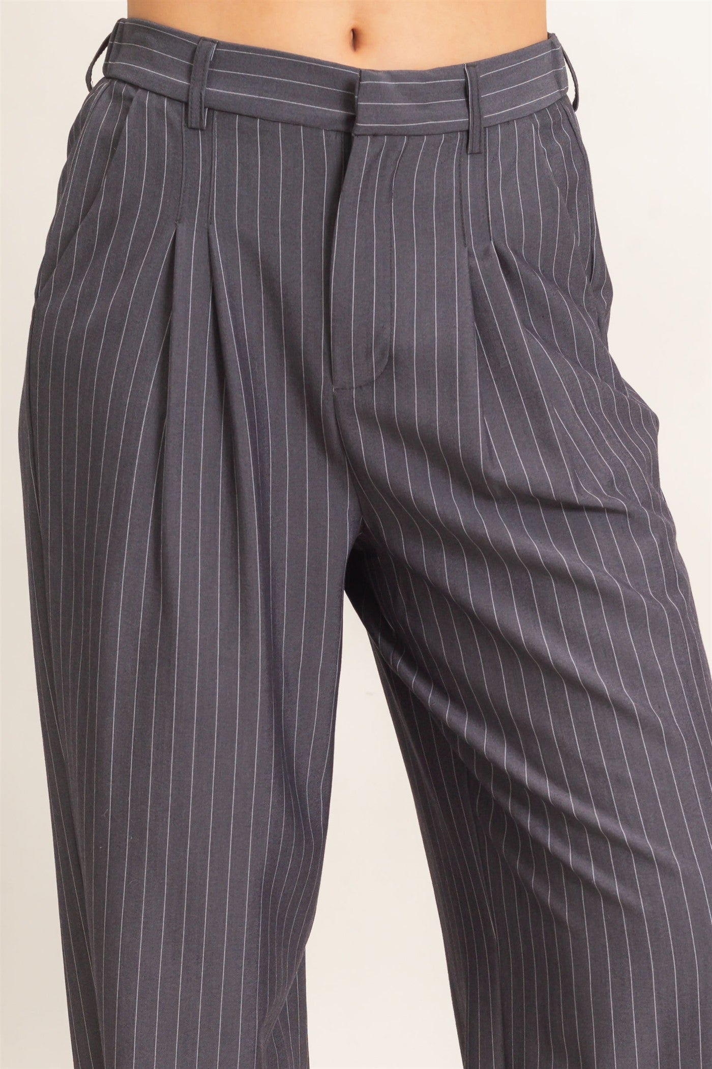 Wholesale Pinstripe Wide-Leg Trousers Pants DZ26E426 DARK GRAY DOUBLE ZERO