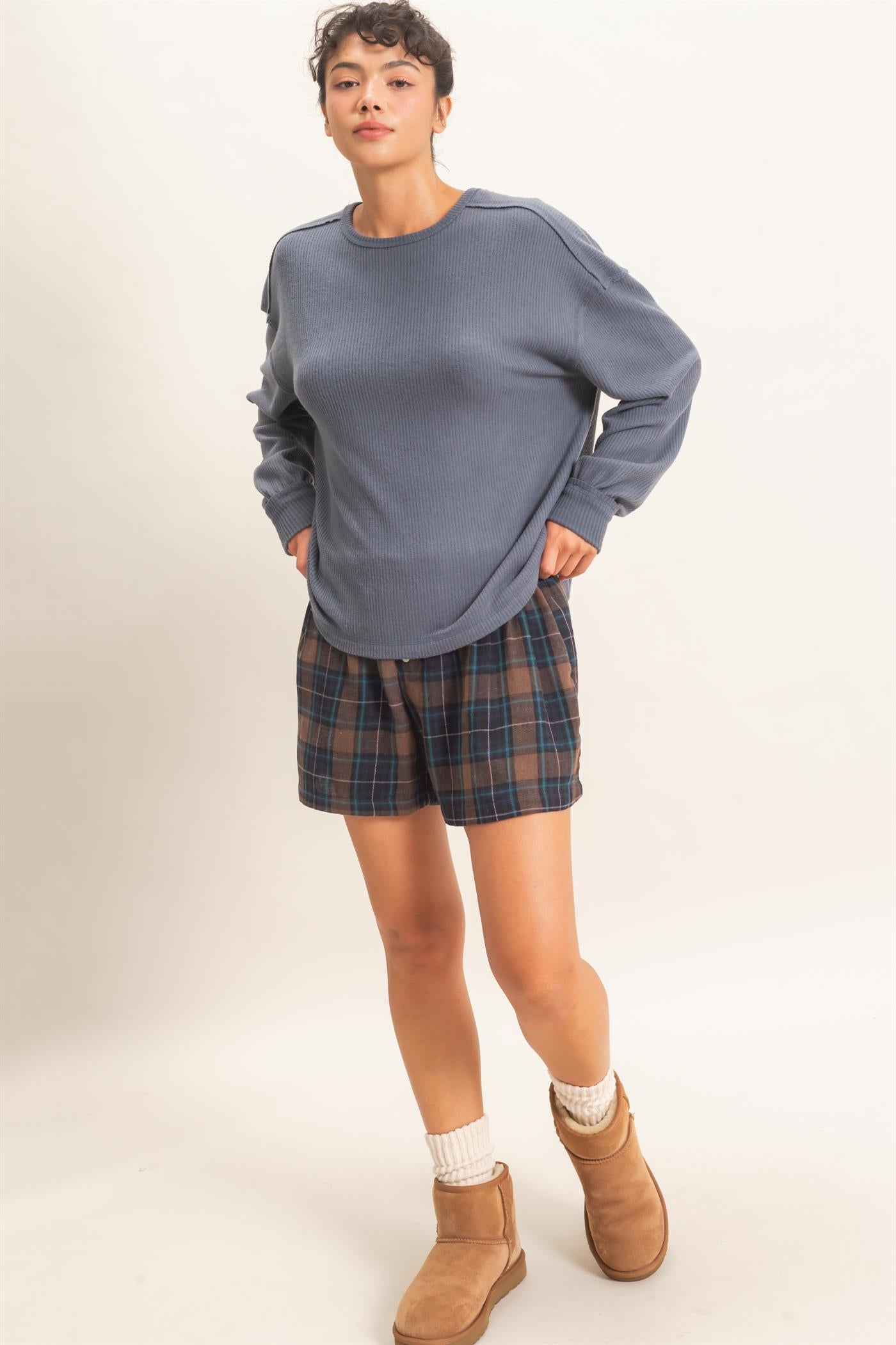 Wholesale Raw Edge Waffle Sweatshirt Sweatshirts DZ26F081 DARK GRAY HYFVE