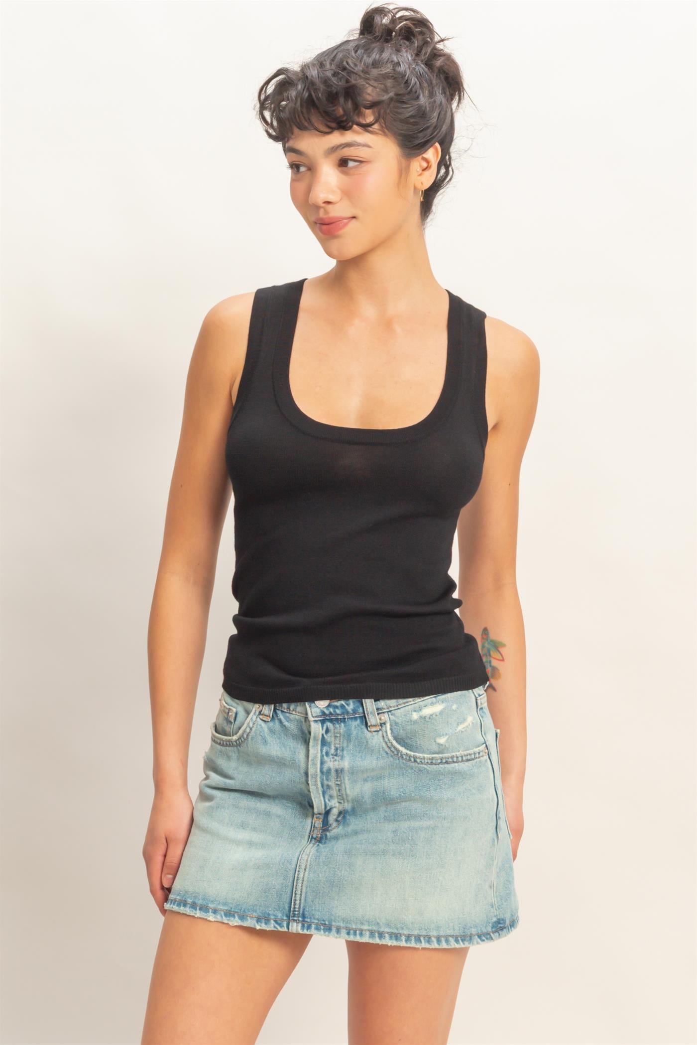 Wholesale Scoop Neck Tank Top Clothing Tops DZ26A449 BLACK DOUBLE ZERO