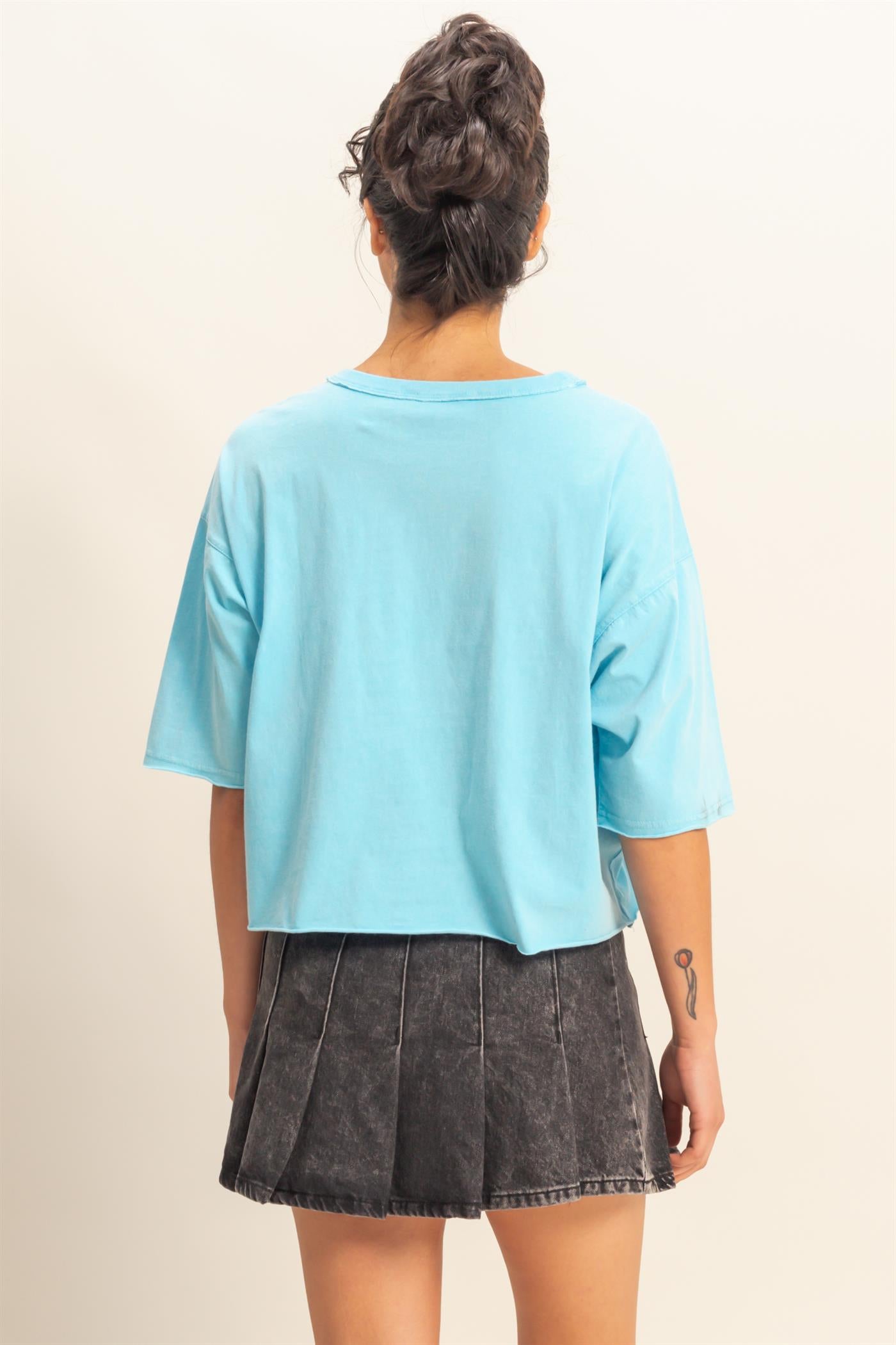 Wholesale Drop Shoulder Crew Neck Wide Fit Tee Clothing Tops DZ25A757 DUSTY INDIGO DOUBLE ZERO