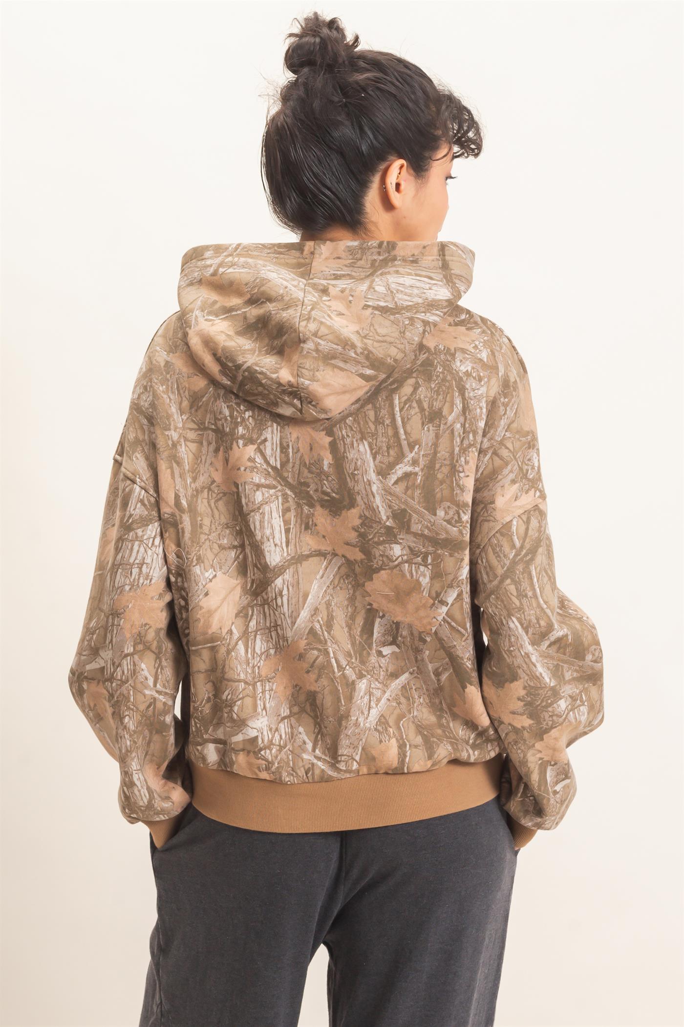 Wholesale Tree Camouflage Hoodie With Kangaroo Pocket Hoodies DZ26F011 BROWN DOUBLE ZERO