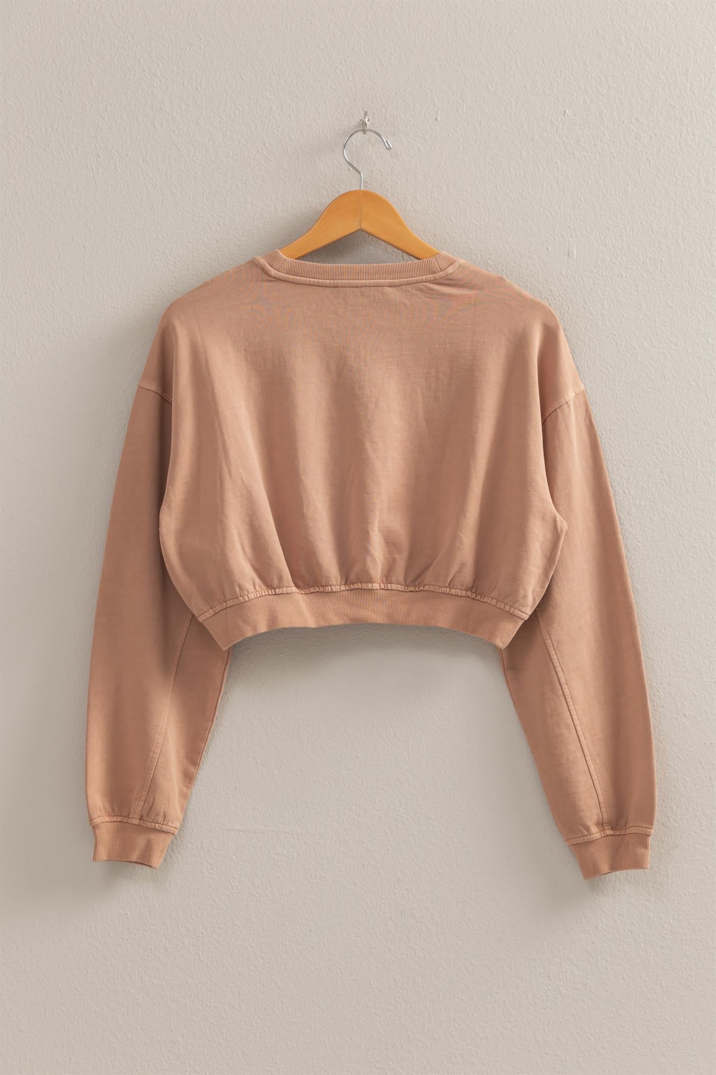 Wholesale Crew Neck Long Sleeve Crop Sweatshirt Sweatshirts DZ25A923 DARK TAUPE DOUBLE ZERO