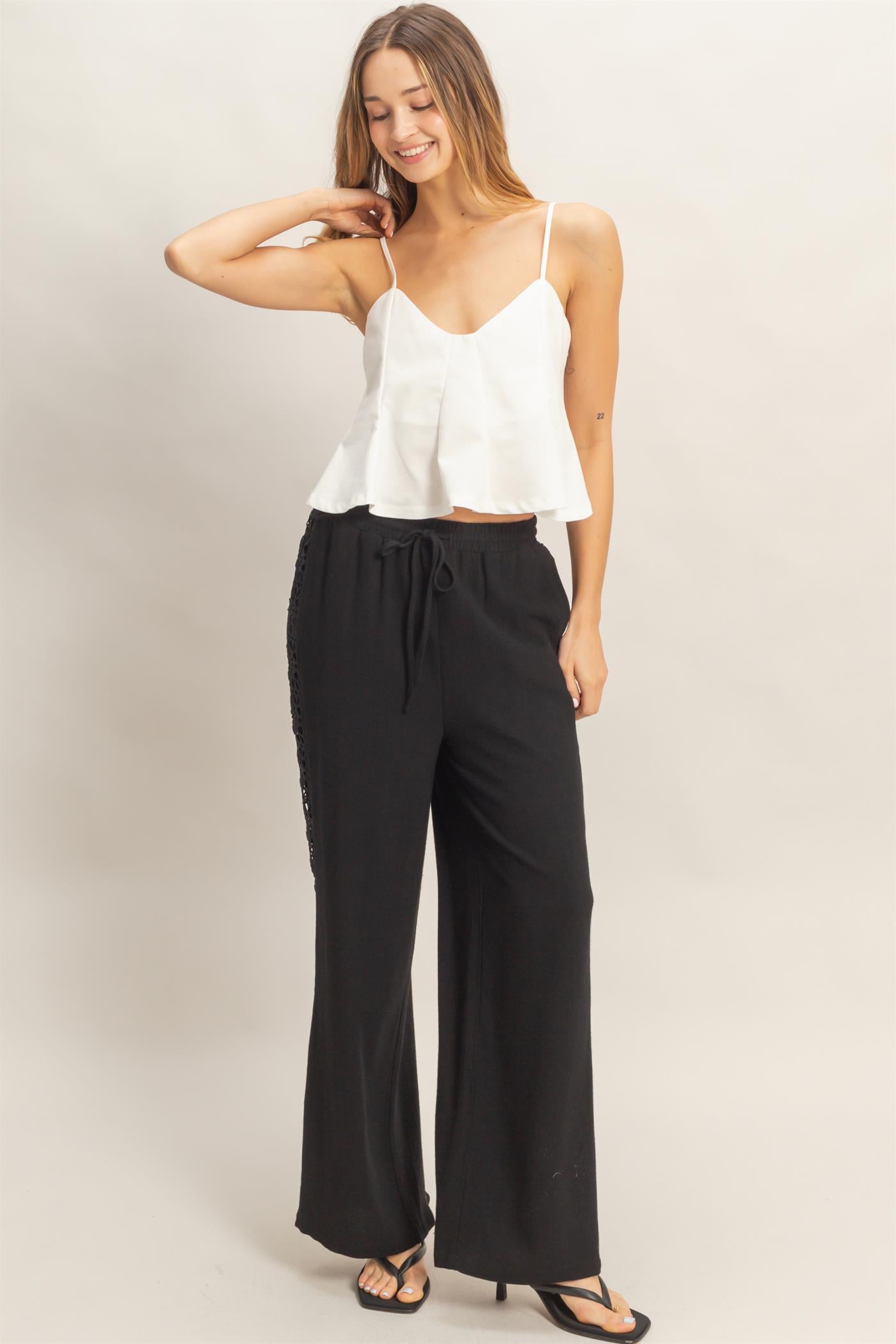 Wholesale Spaghetti Strap Peplum Top Blouses HF26A613 IVORY HYFVE