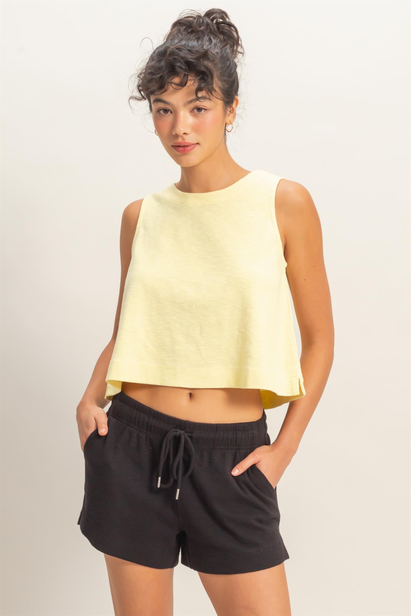 Wholesale Sleeveless Boxy Fit Crew Neck Top Clothing Tops DZ26C090 PALE YELLOW DOUBLE ZERO
