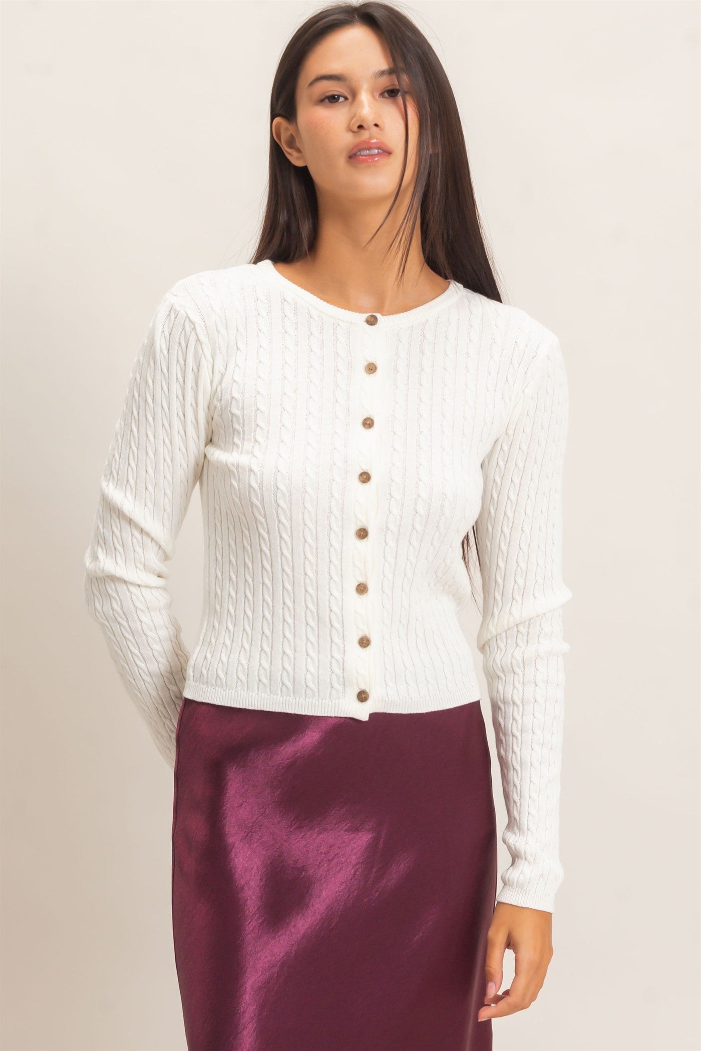 Wholesale Cable Knit Cardigan Cardigans DZ26E256 CREAM DOUBLE ZERO
