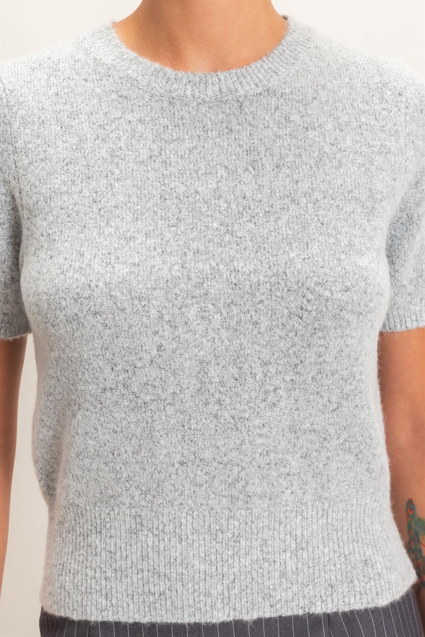 Wholesale Crew Neck Short Sleeve Knit Top Clothing Tops DZ26E944 HEATHER GRAY DOUBLE ZERO