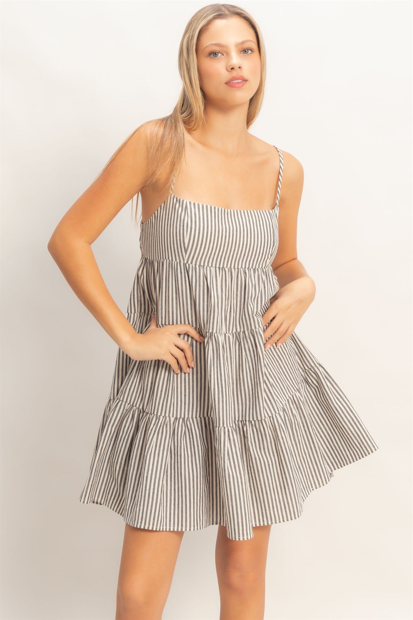 Wholesale Striped Sleeveless A-Line Dress Dresses HF26A247 BLACK HYFVE