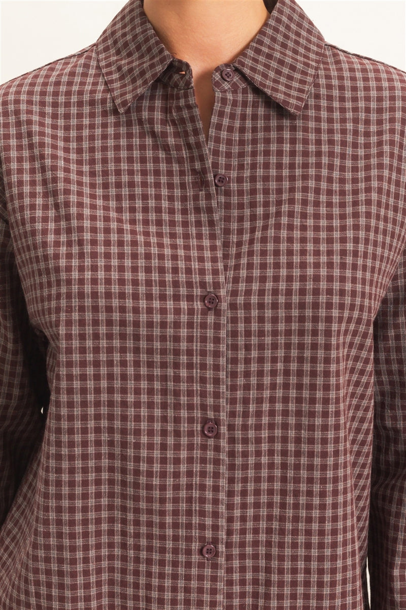 Wholesale Plaid Button-Up Shirt Shirts DZ26F012 BROWN DOUBLE ZERO