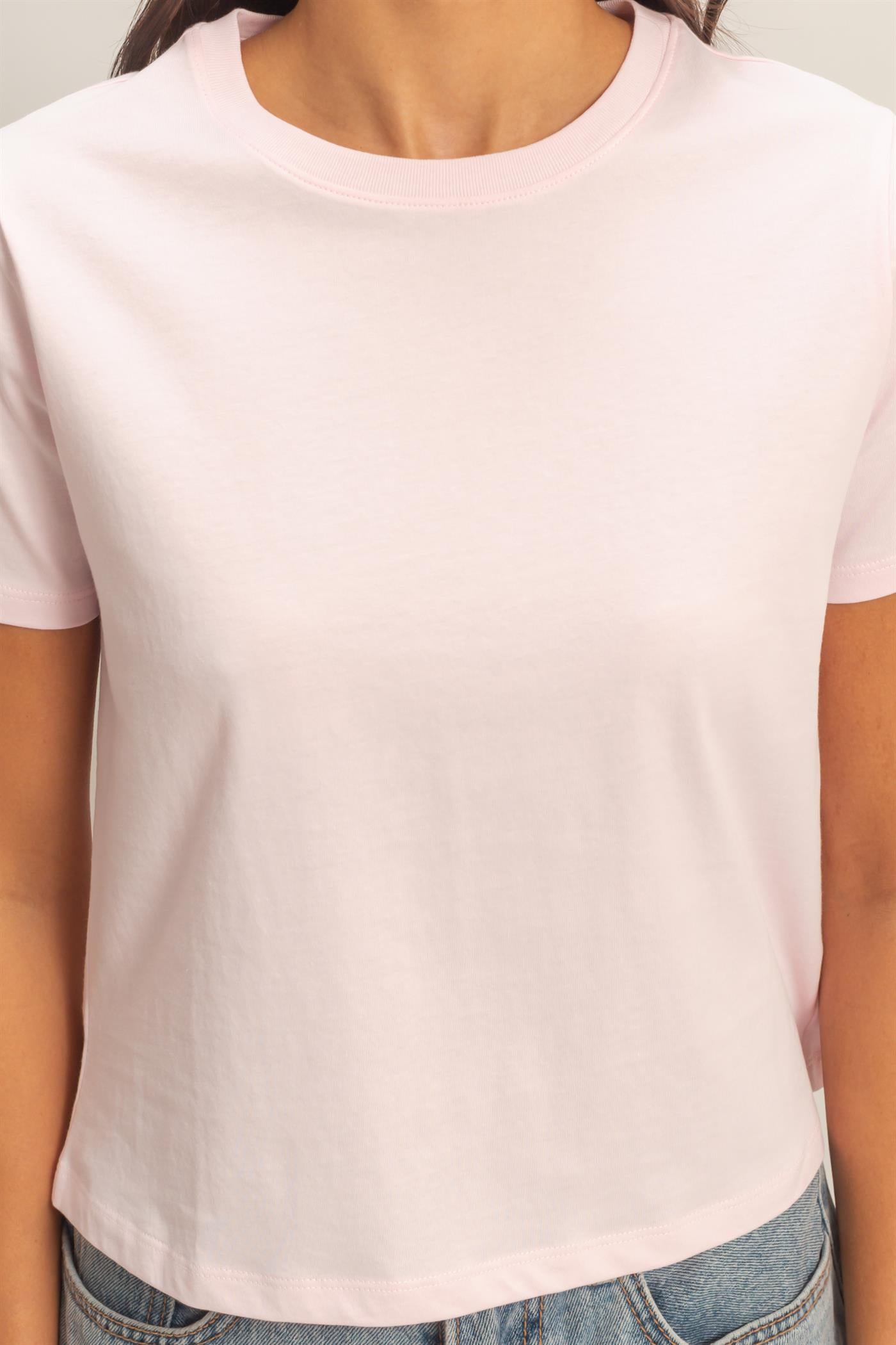 Wholesale Crew Neck Cotton T-Shirt Clothing Tops DZ26C412 SOFT PINK DOUBLE ZERO