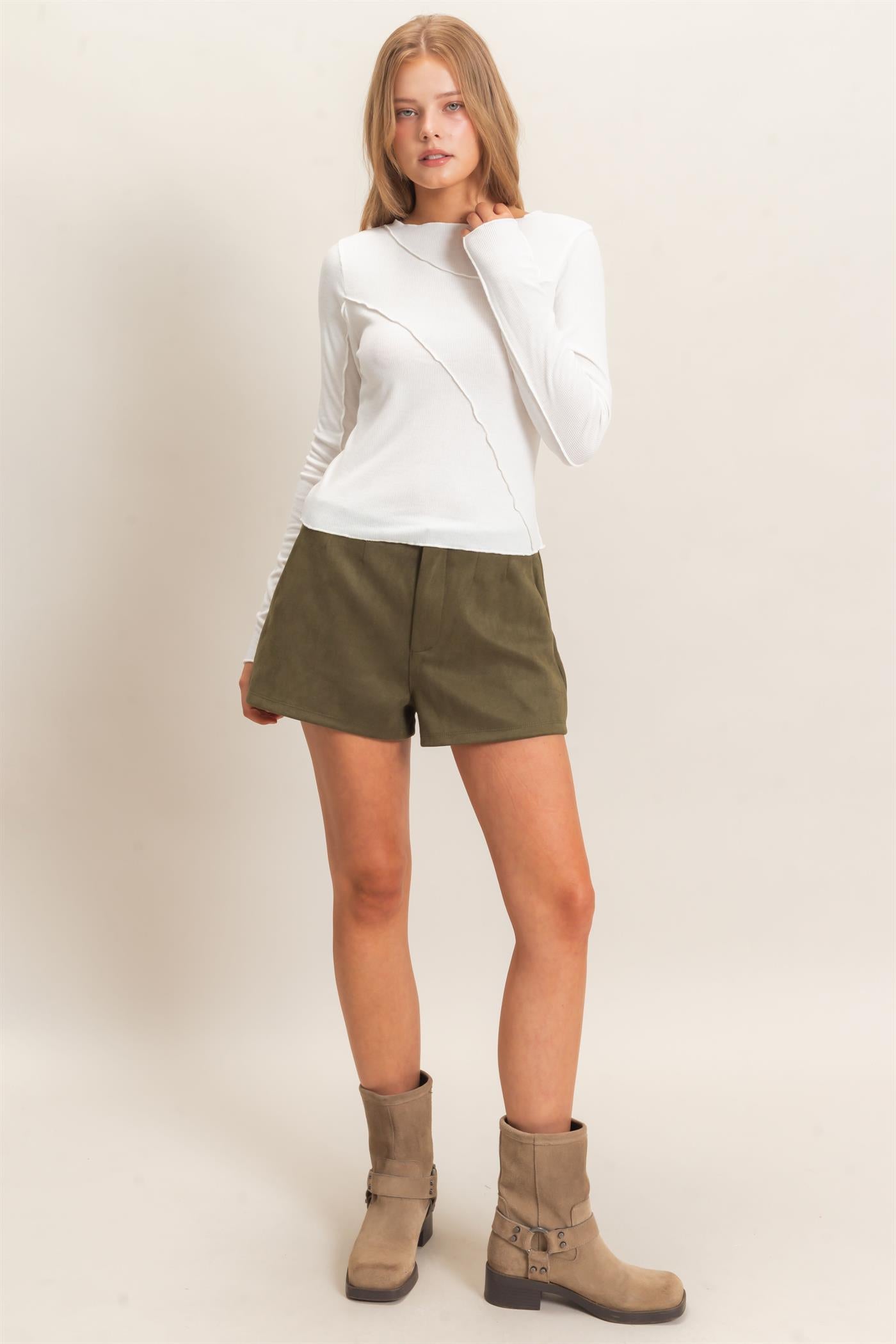 Wholesale Ruffled Ribbed Long Sleeve Top Clothing Tops HF26F085 OFF WHITE HYFVE