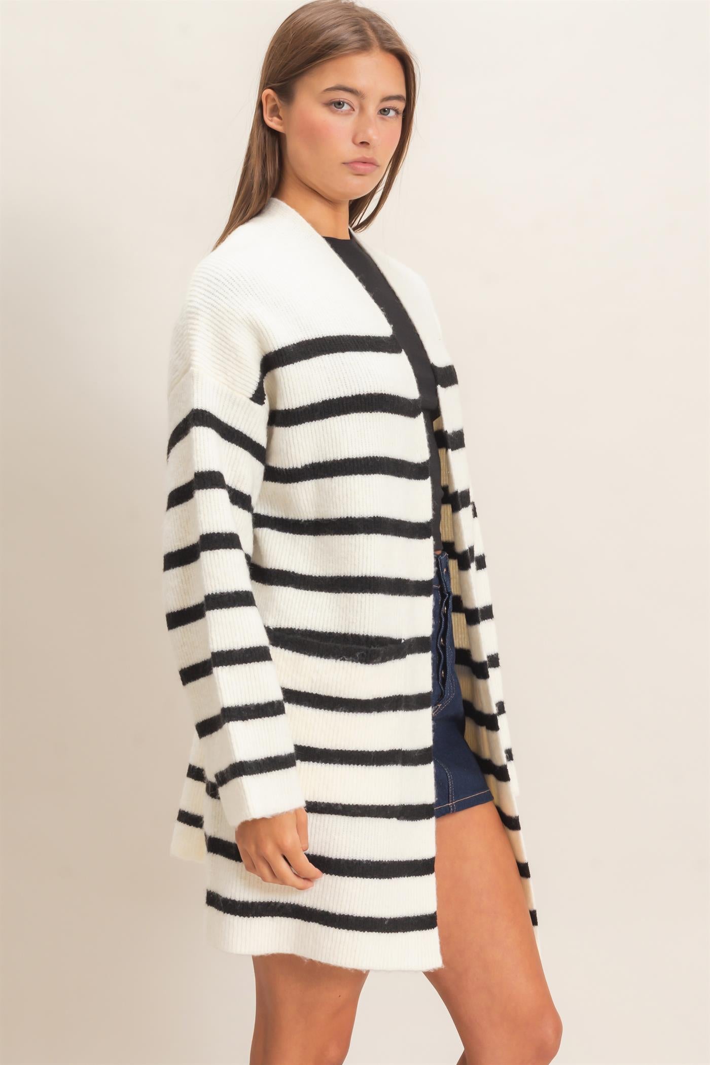 Wholesale Open Front Stripe Cardigan Cardigans DZ26C342 CREAM DOUBLE ZERO