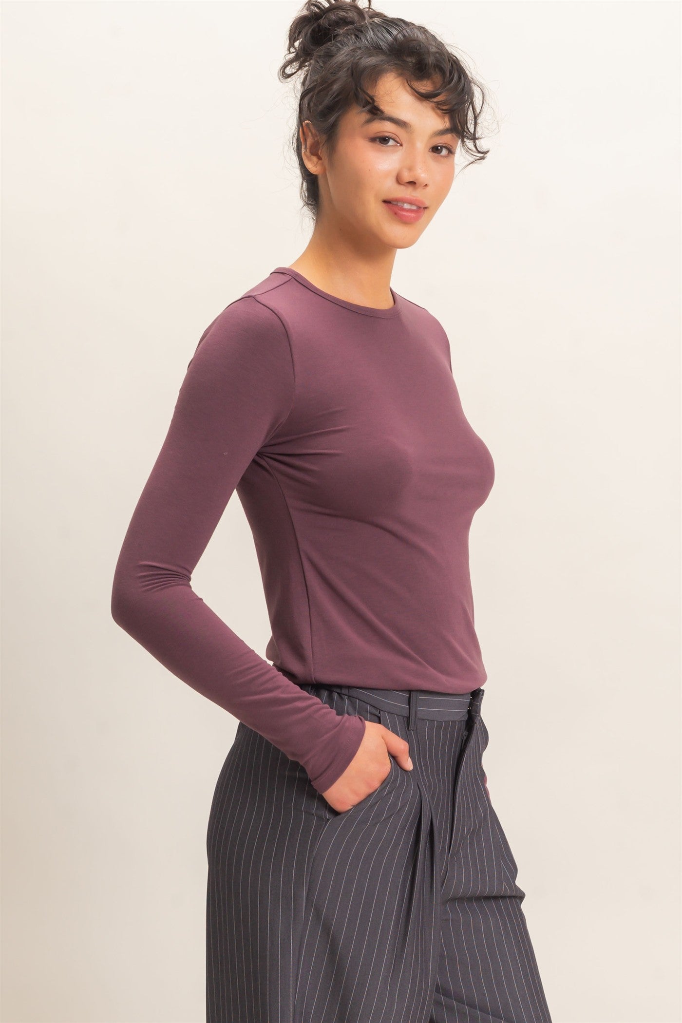 Wholesale Crew Neck Long Sleeve Top Clothing Tops DZ26E258 COCOA DOUBLE ZERO