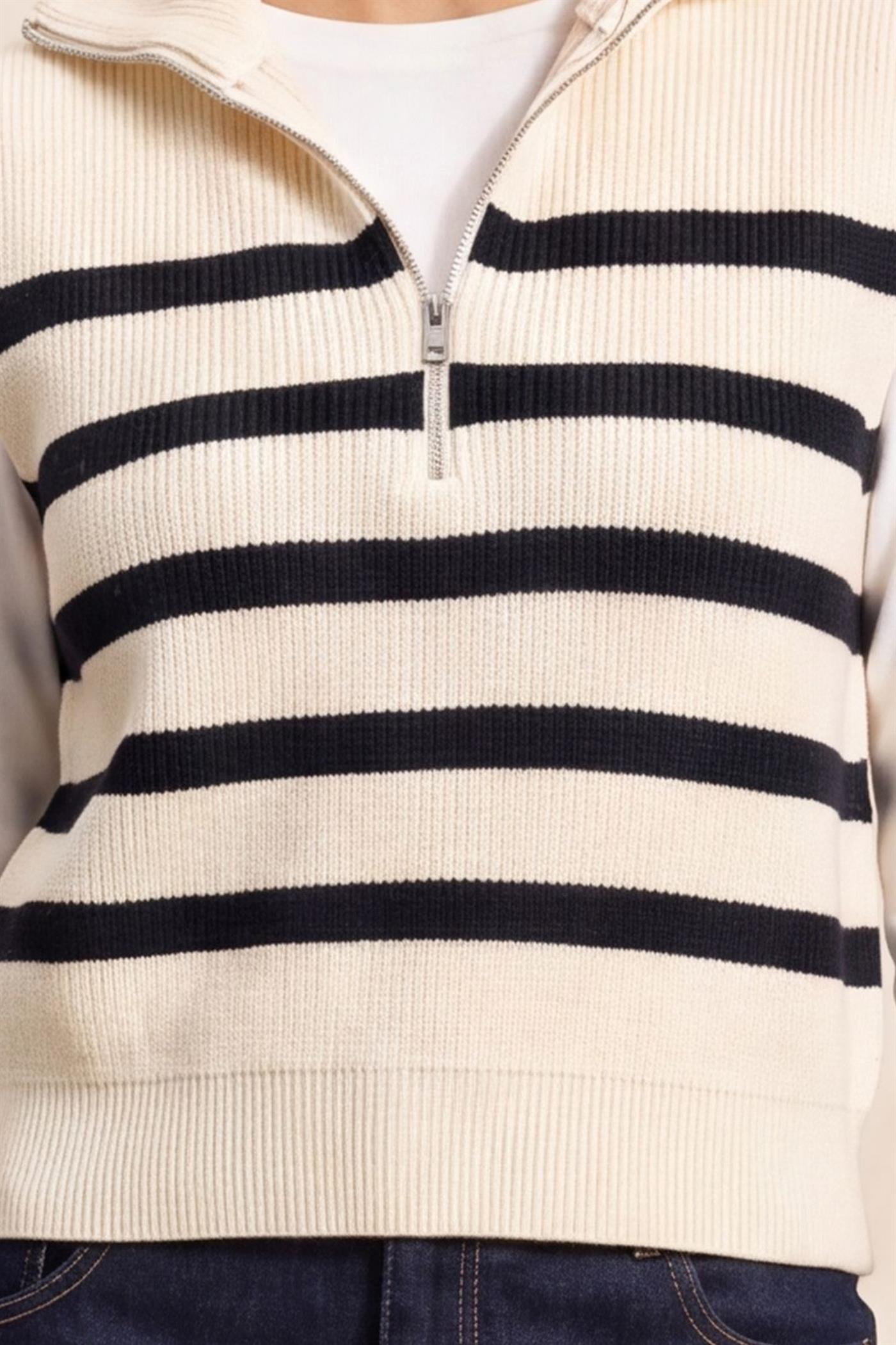 Wholesale Half-Zip Sleeveless Stripe Sweater Sweaters DZ26E951 CREAM DOUBLE ZERO