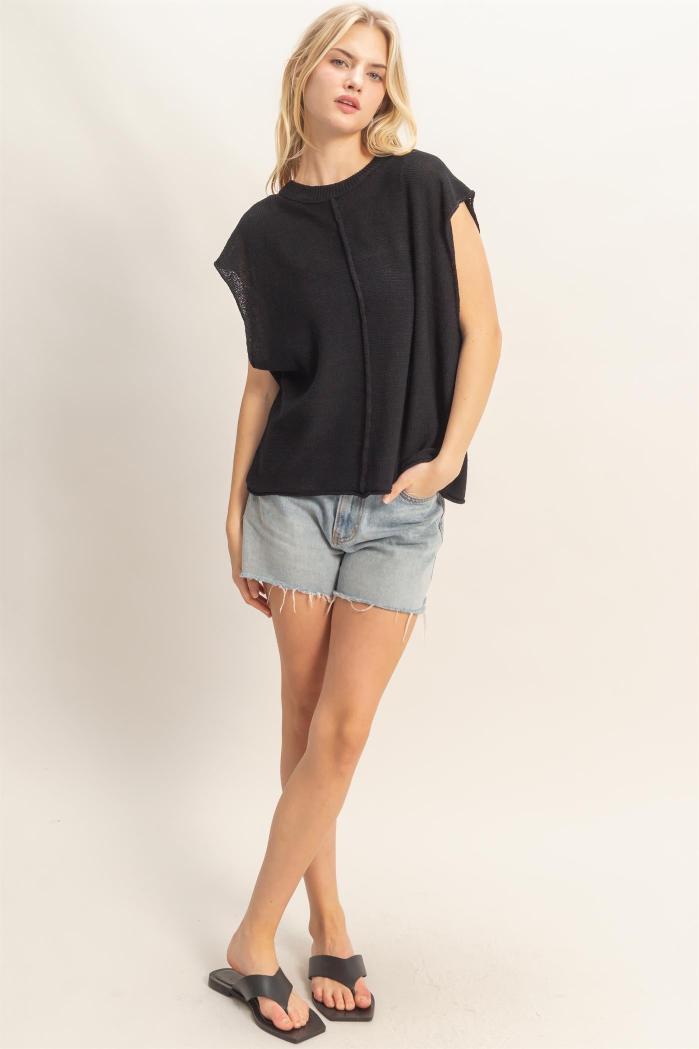 Wholesale Sleeveless Ribbed Knit Top Sweaters HF26A633 BLACK HYFVE