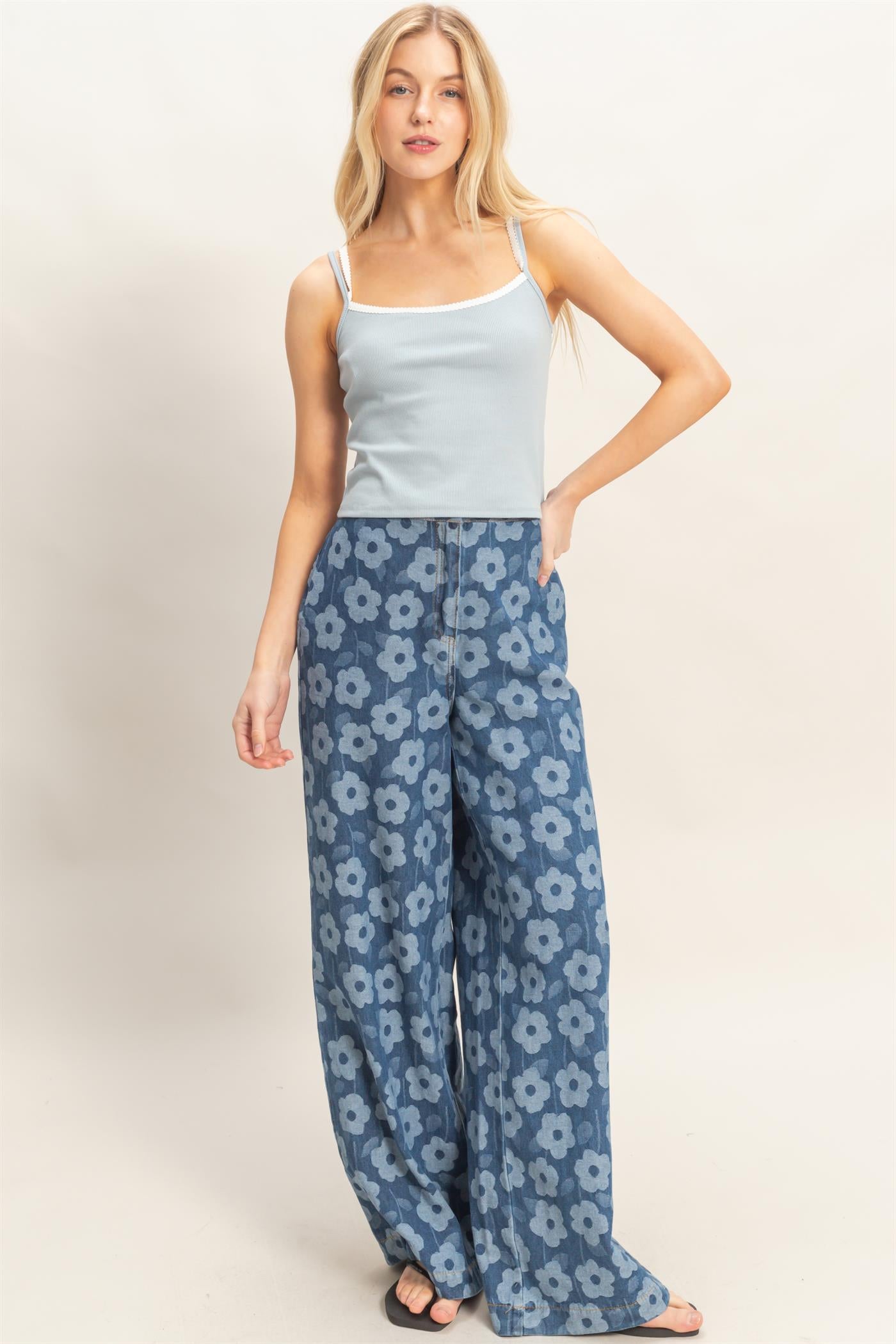 Wholesale Floral Wide-Leg Pants Pants HF26A818 MEDIUM BLUE HYFVE