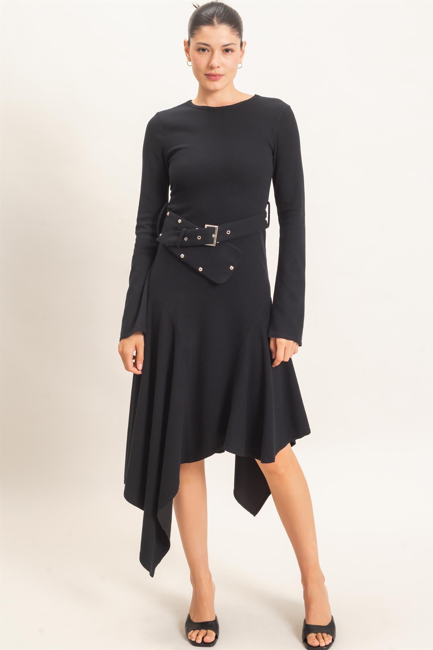Wholesale Asymmetrical Knit Dress Dresses HF26E992 BLACK HYFVE
