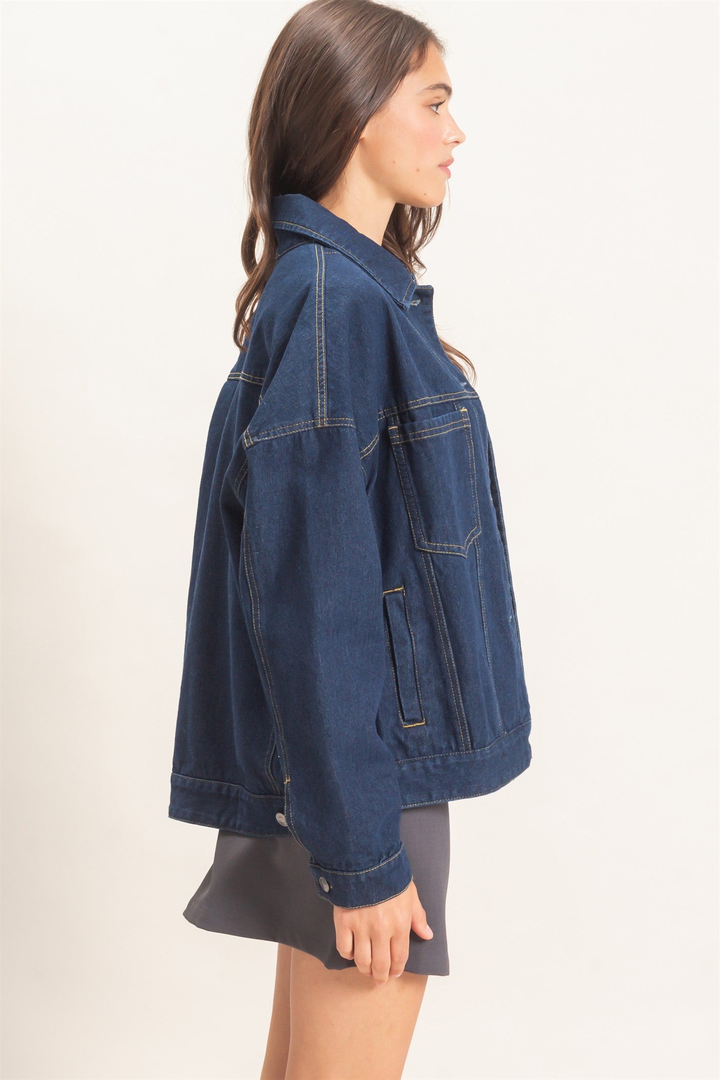 Wholesale Button-Up Denim Jacket Coats & Jackets HF26E001 DARK DENIM HYFVE