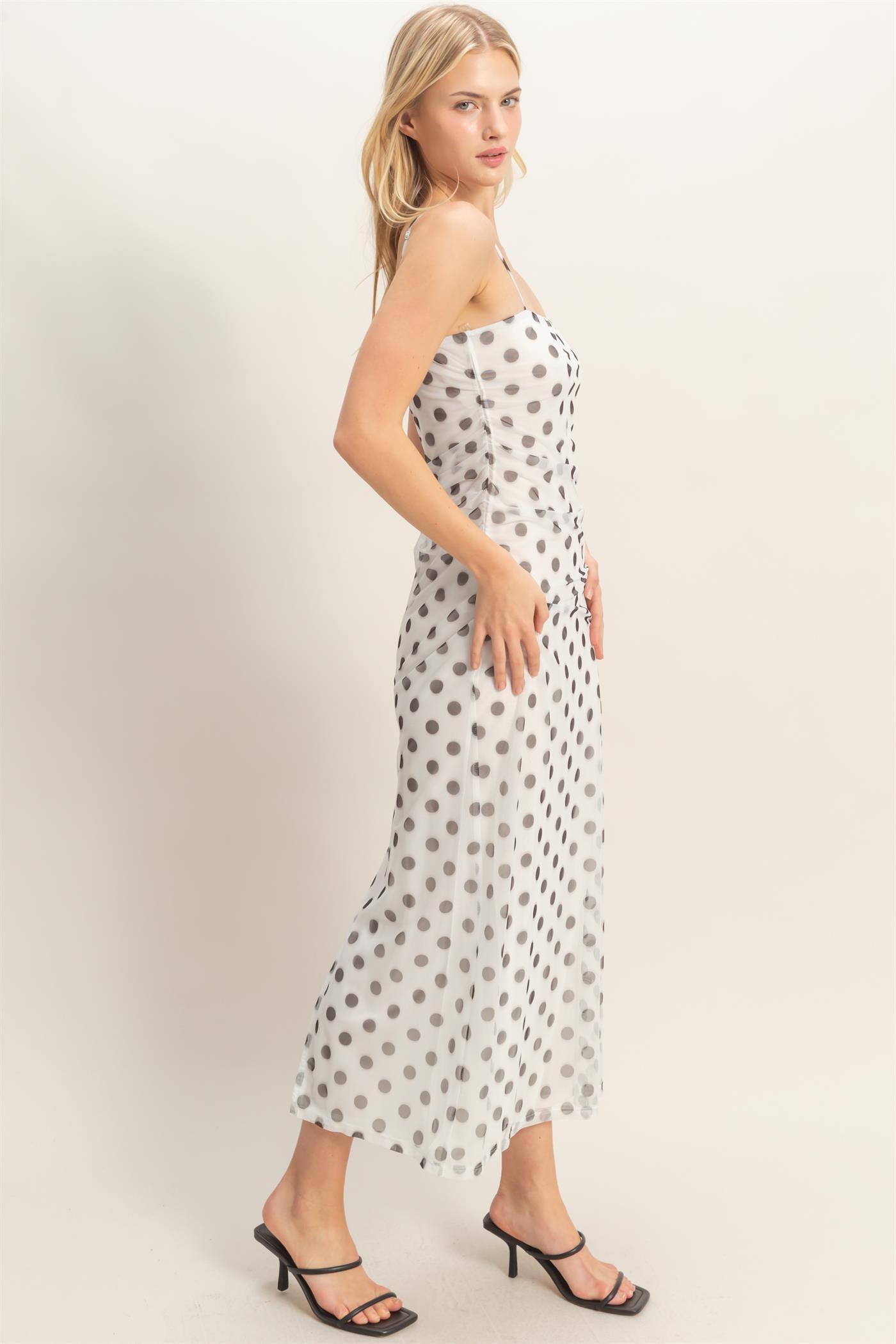 Wholesale Strap Polka Dot Midi Dress Dresses HF26A985 WHITE HYFVE