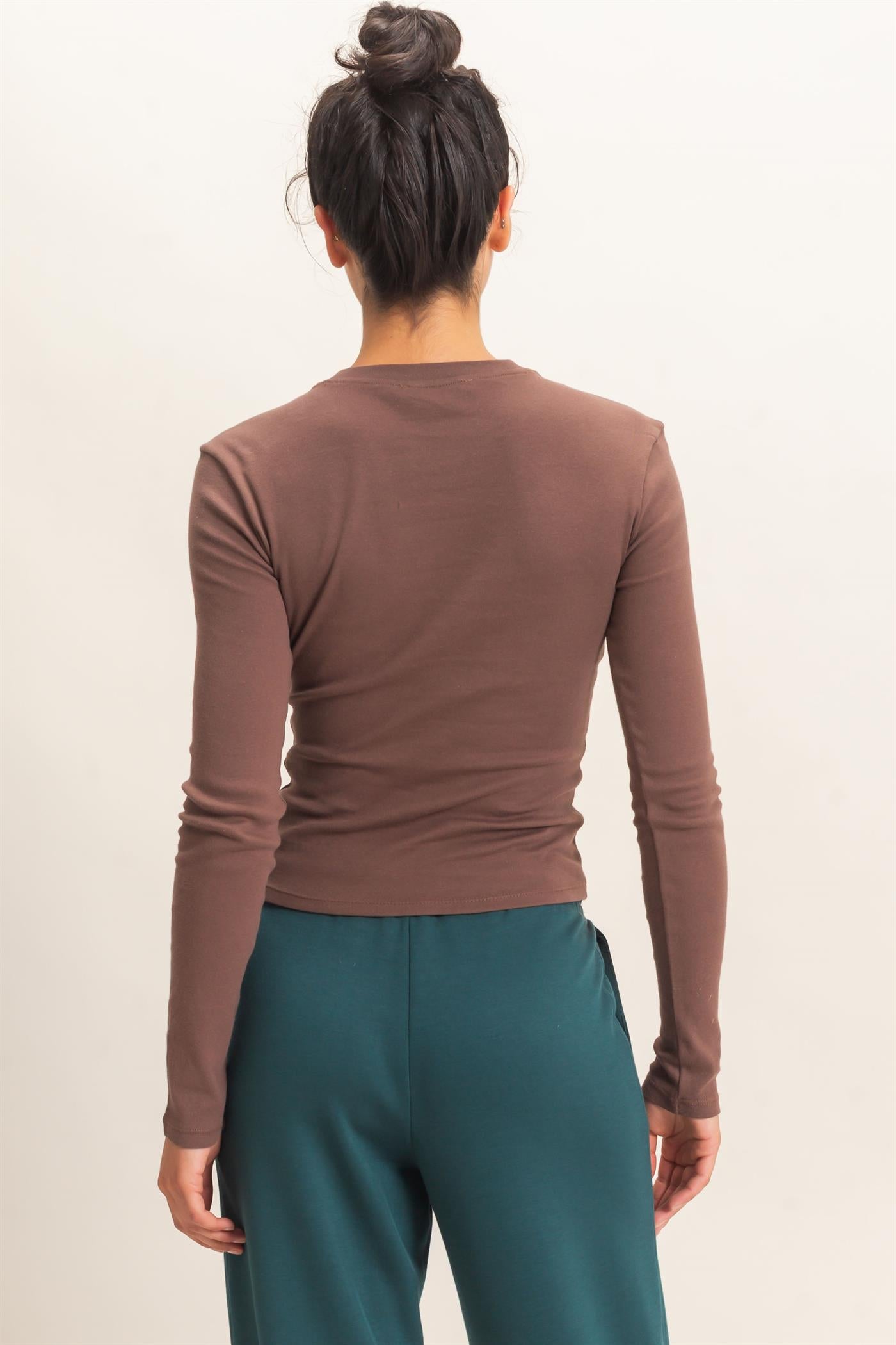 Wholesale Crew Neck Long Sleeve Top Clothing Tops DZ26E184 DARK BROWN DOUBLE ZERO