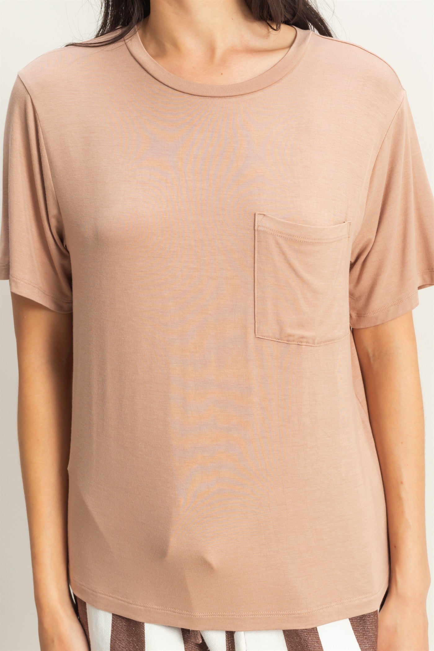 Wholesale Basic Oversized Pocket Tee Clothing Tops DZ25E309 DARK TAUPE DOUBLE ZERO