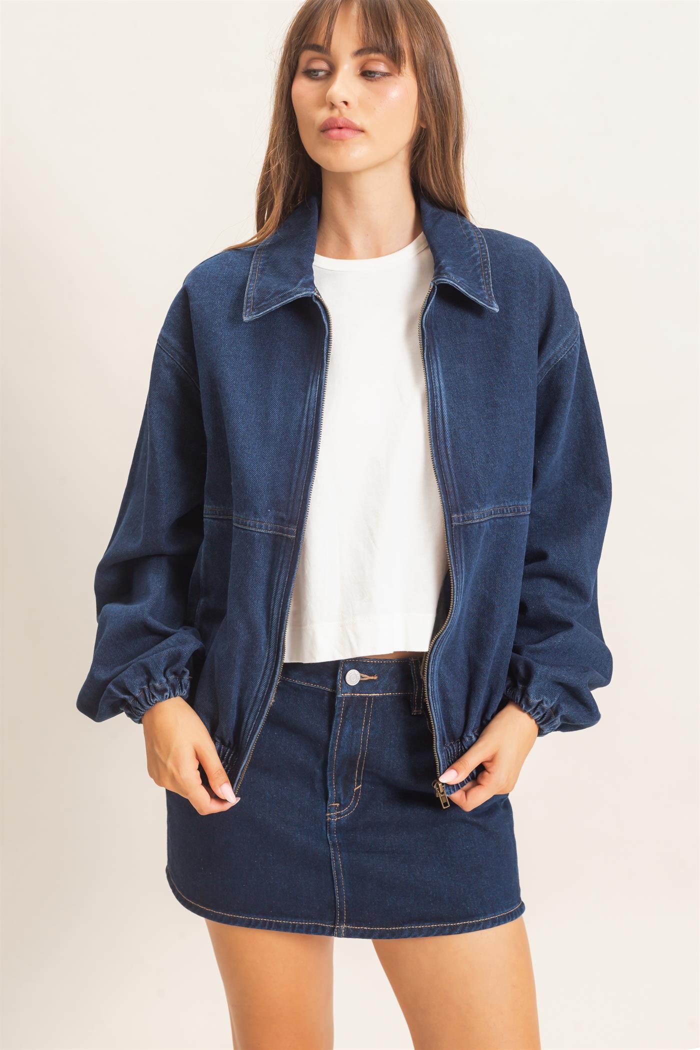 Wholesale Enzyme Wash Denim Jacket Coats & Jackets HF26C924 DARK DENIM HYFVE