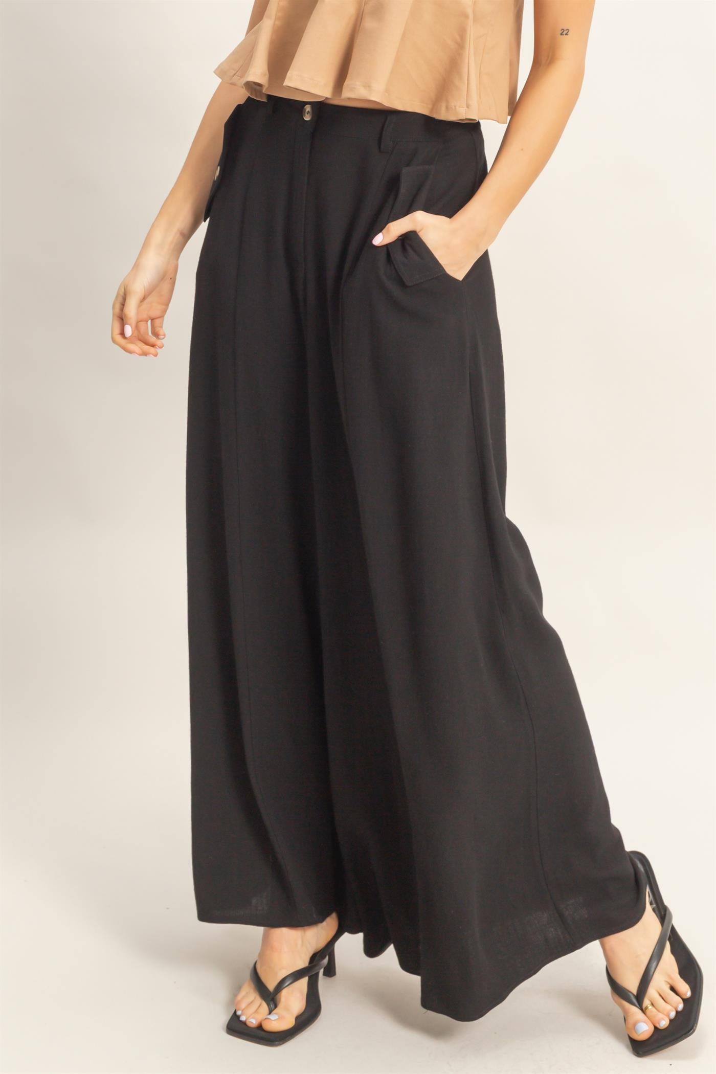 Wholesale Wide-Leg Flap Pocket Pants Pants HF26C302 BLACK HYFVE