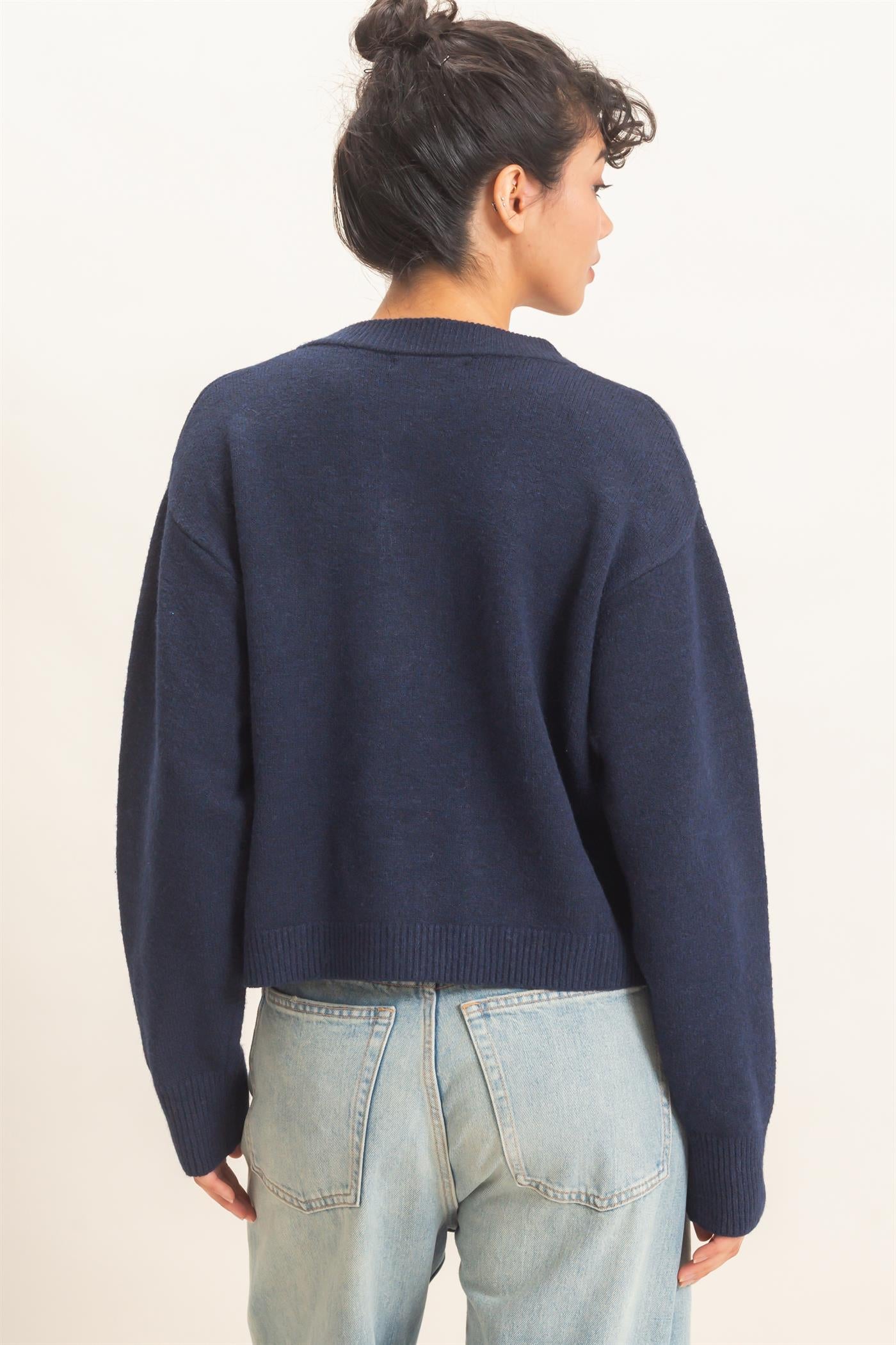 Wholesale Crew Neck Button Front Cardigan Cardigans DZ26E639 NAVY DOUBLE ZERO